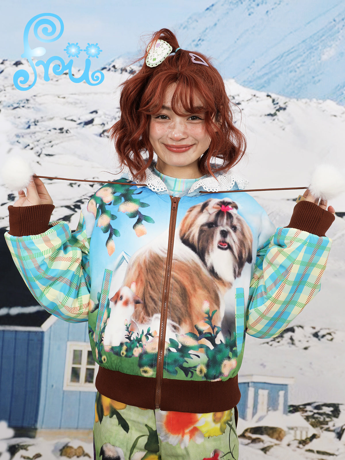 frufru Puppy Print Puffer Jacket | Harajuku Cropped Winter Coat by Land Decora