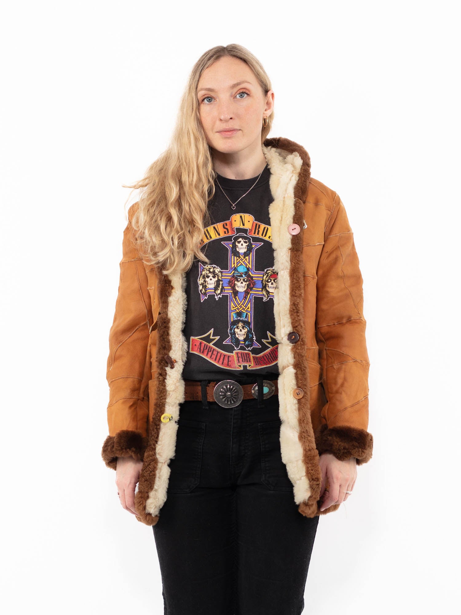 Vintage 90's Women Sheepskin Coat in Brown by Northern Grip