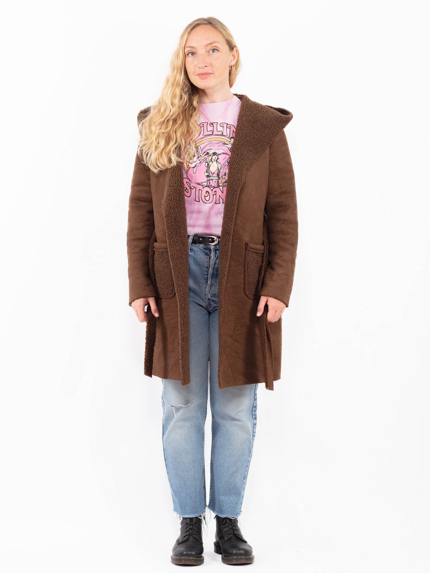 Vintage 00's Women Faux Sheepskin Coat in Brown by Northern Grip