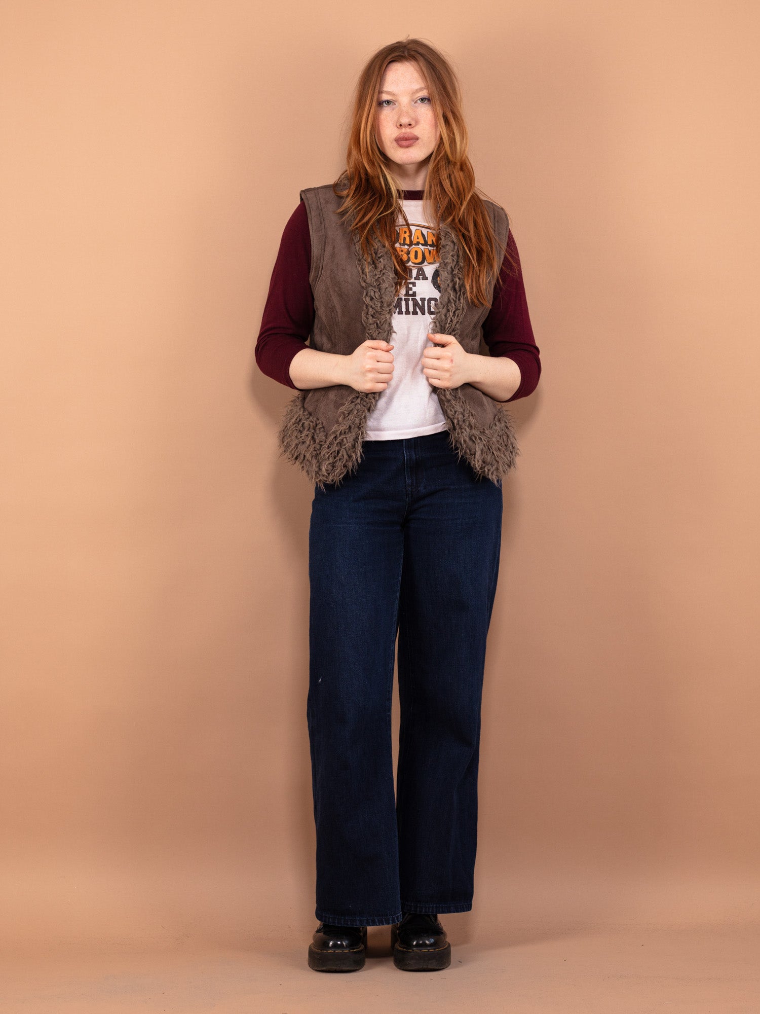 Vintage 00's Women Faux Shearling Vest in Brown by Northern Grip
