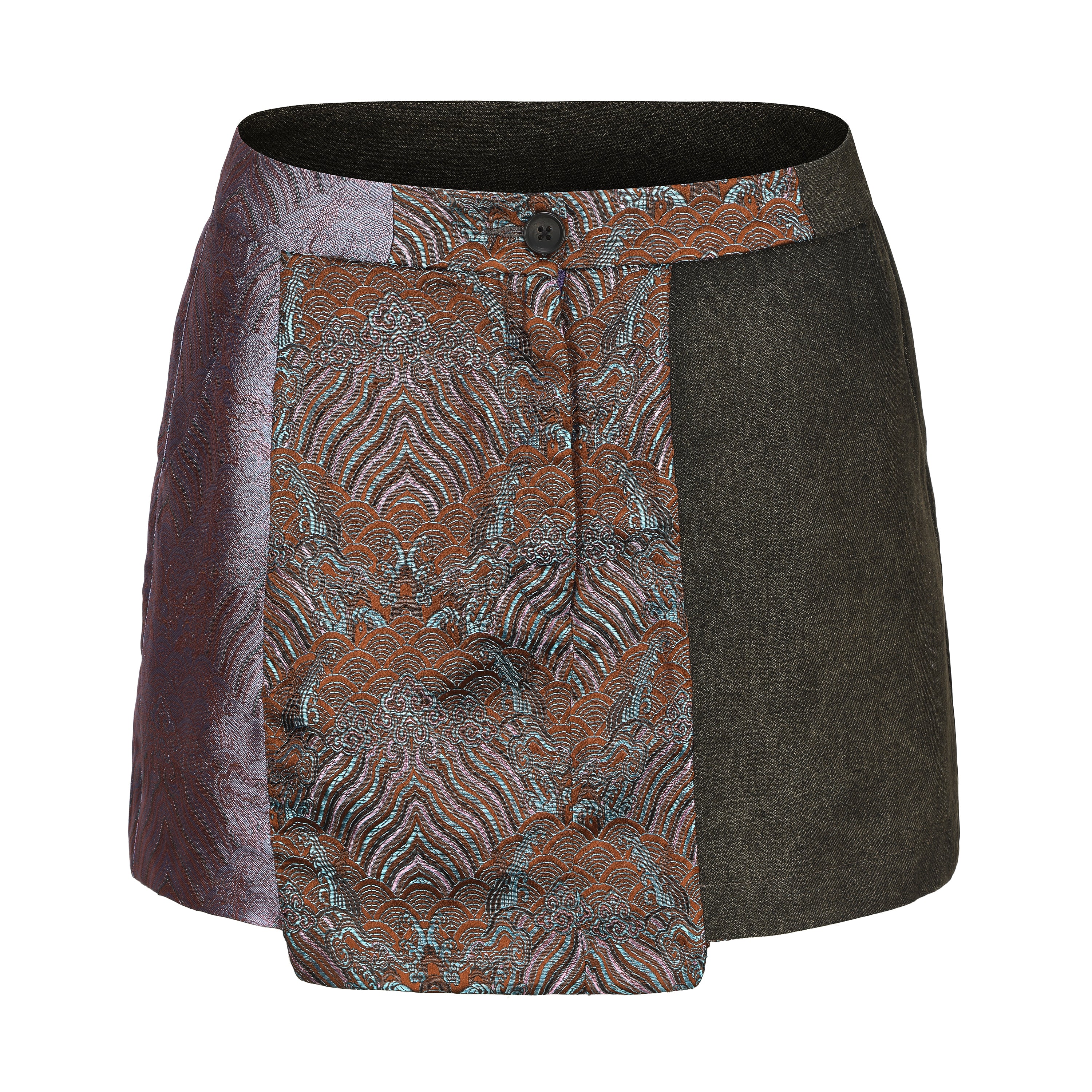 Dan Denim Patch Mini Skirt by DAWANG