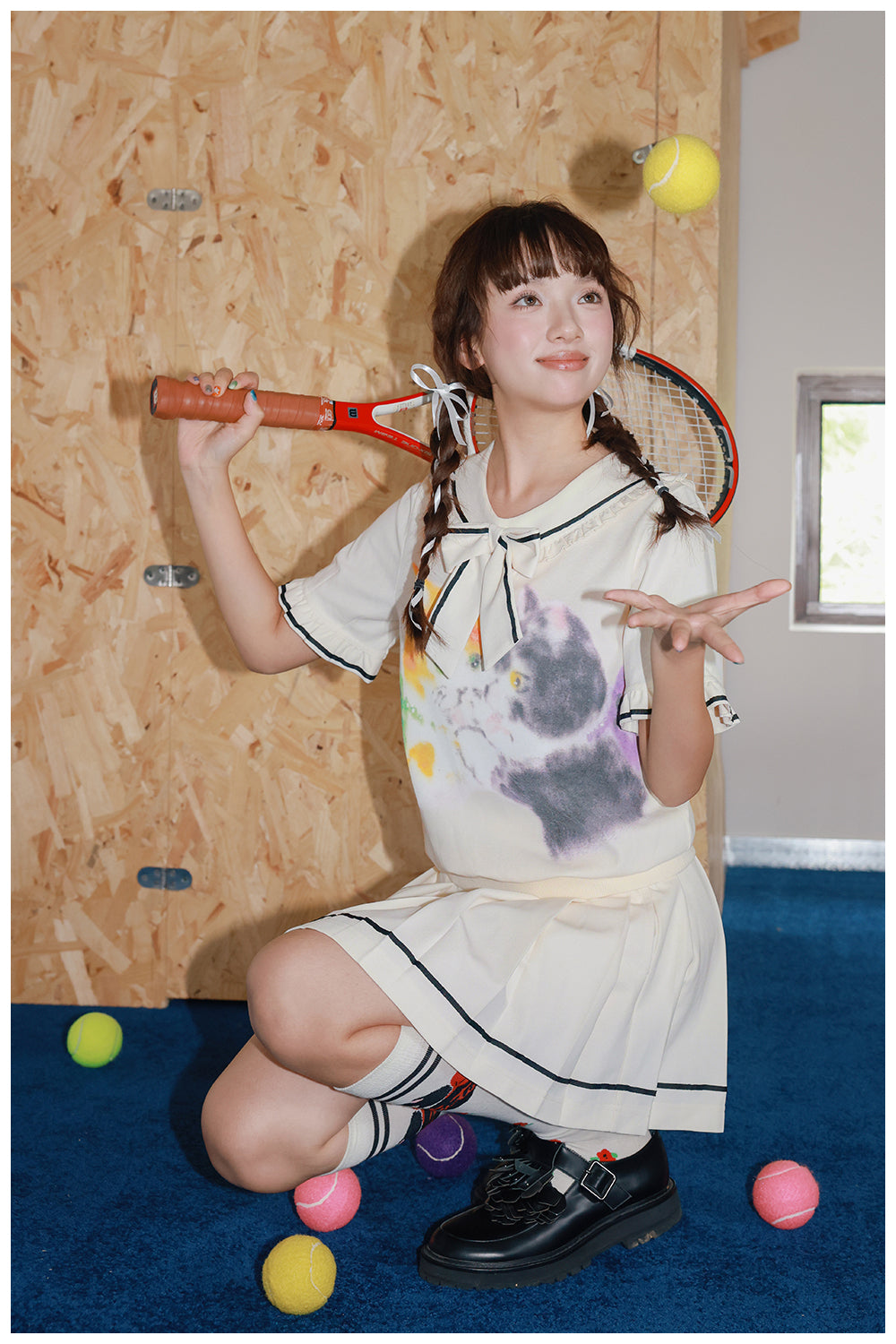 Kidcore Sailor Cat Print Skirt Set - Tntntutu by Land Decora