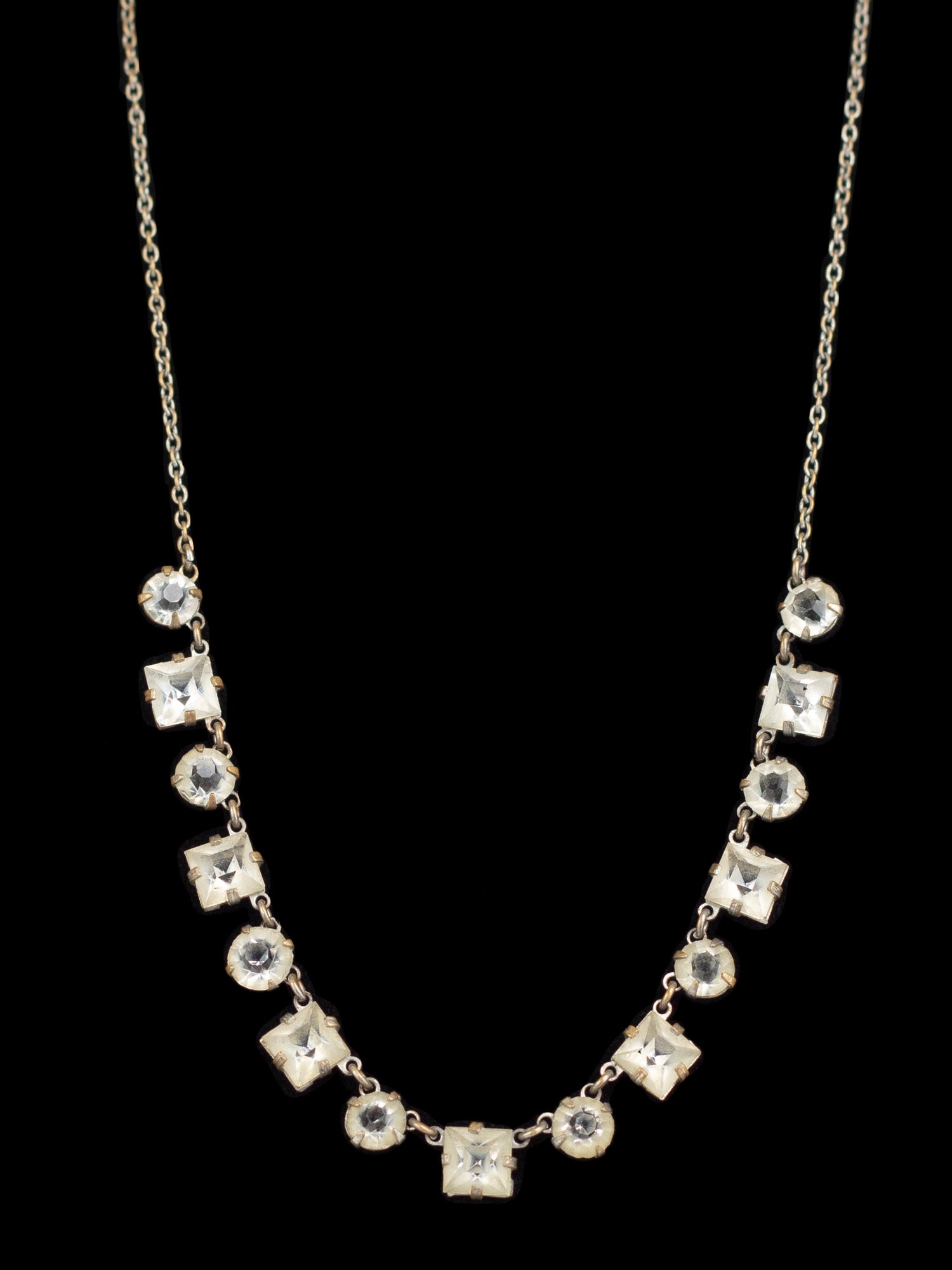Vintage 50s Clear Rhinestone Necklace with Square and Round Crystals by Northern Grip