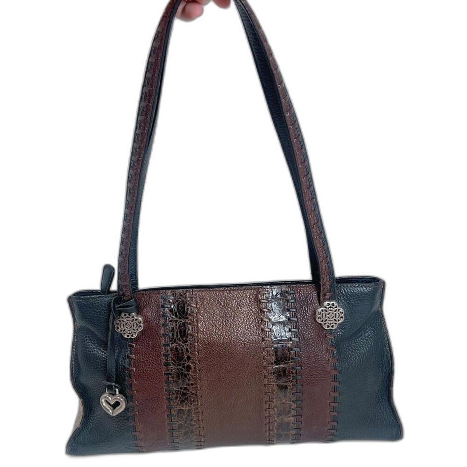 Brighton Brown and Black Leather Patchwork Striped Shoulder Bag Purse by Hot Girl Secondhand