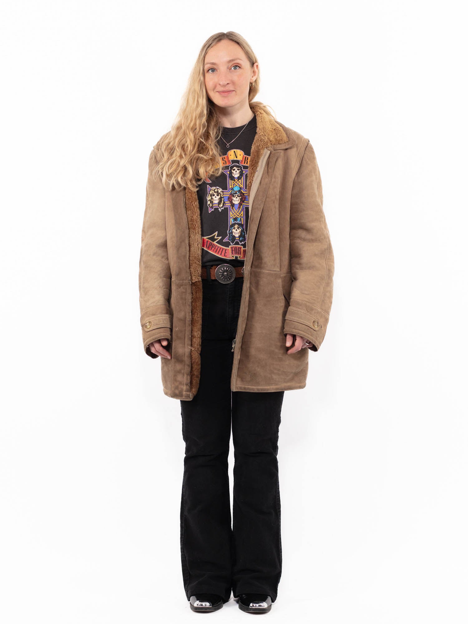 Vintage 80's Women Sheepskin Coat in Beige by Northern Grip
