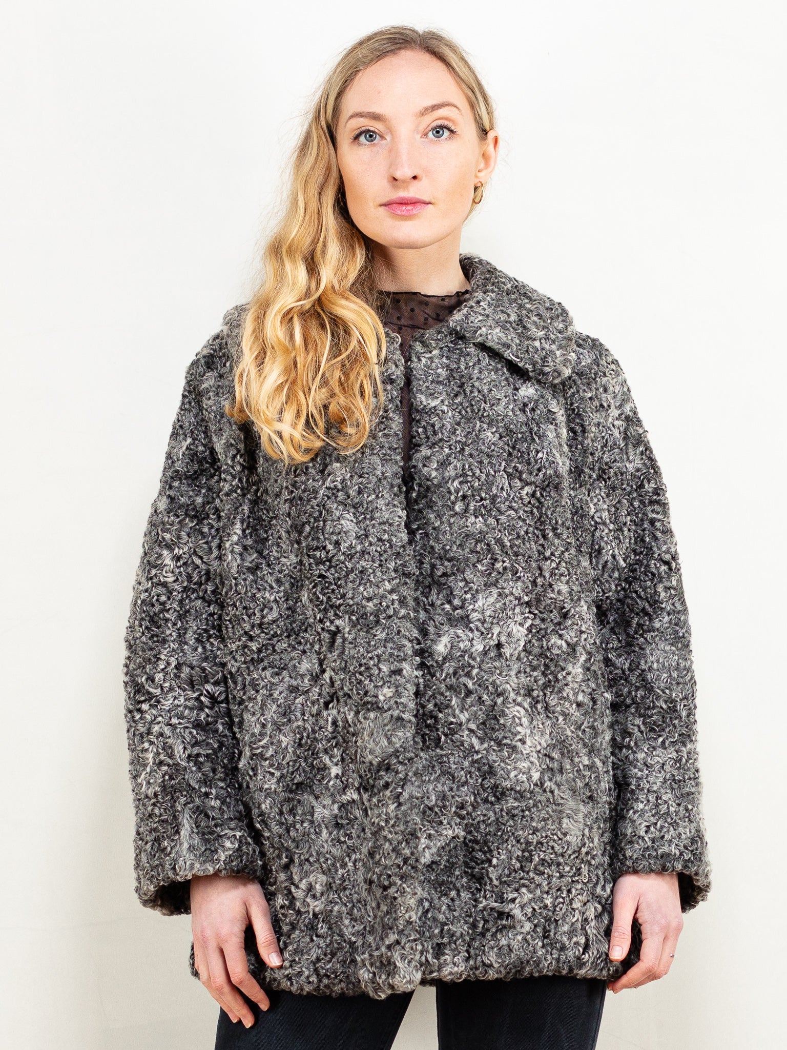 Vintage 70's Women Karakul Fur Jacket in Grey by Northern Grip