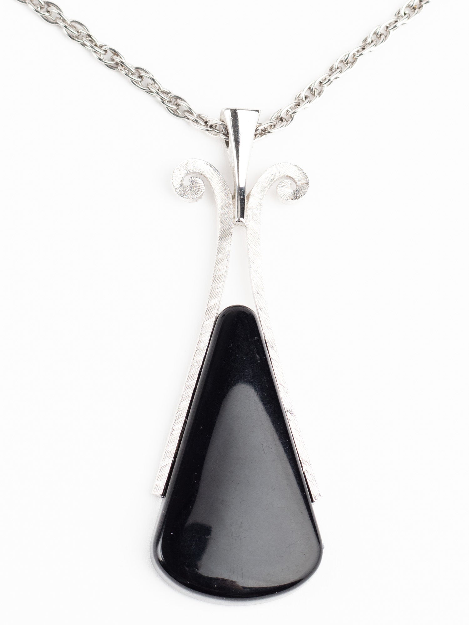 Vintage 70s AVON Silver-Tone Pendant Necklace with Black Teardrop Drop by Northern Grip