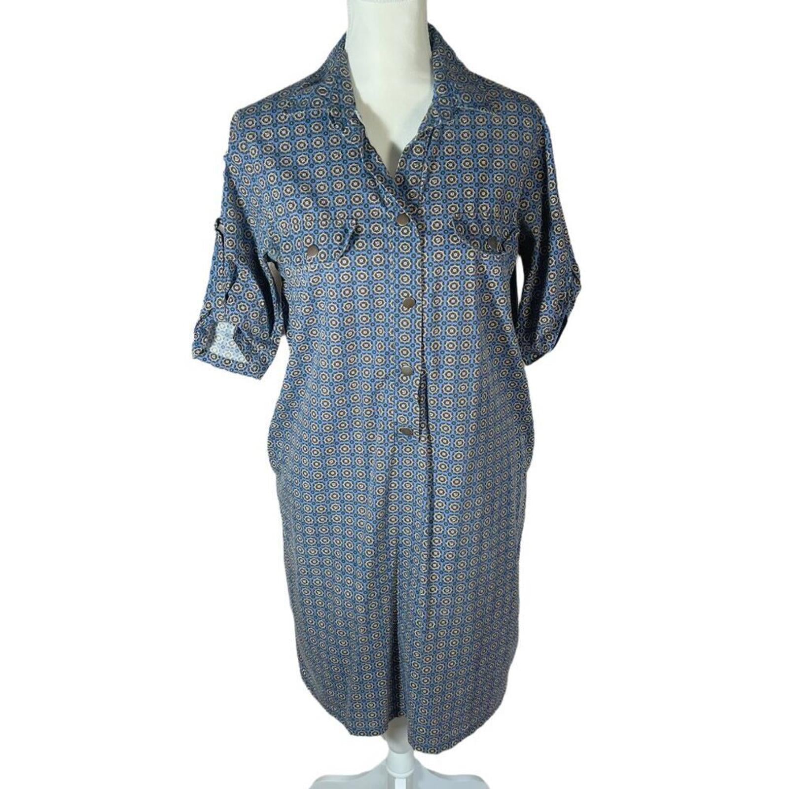 Vintage Geometric Print Button Up Dress With Collar Women's Size 10 US by Hot Girl Secondhand
