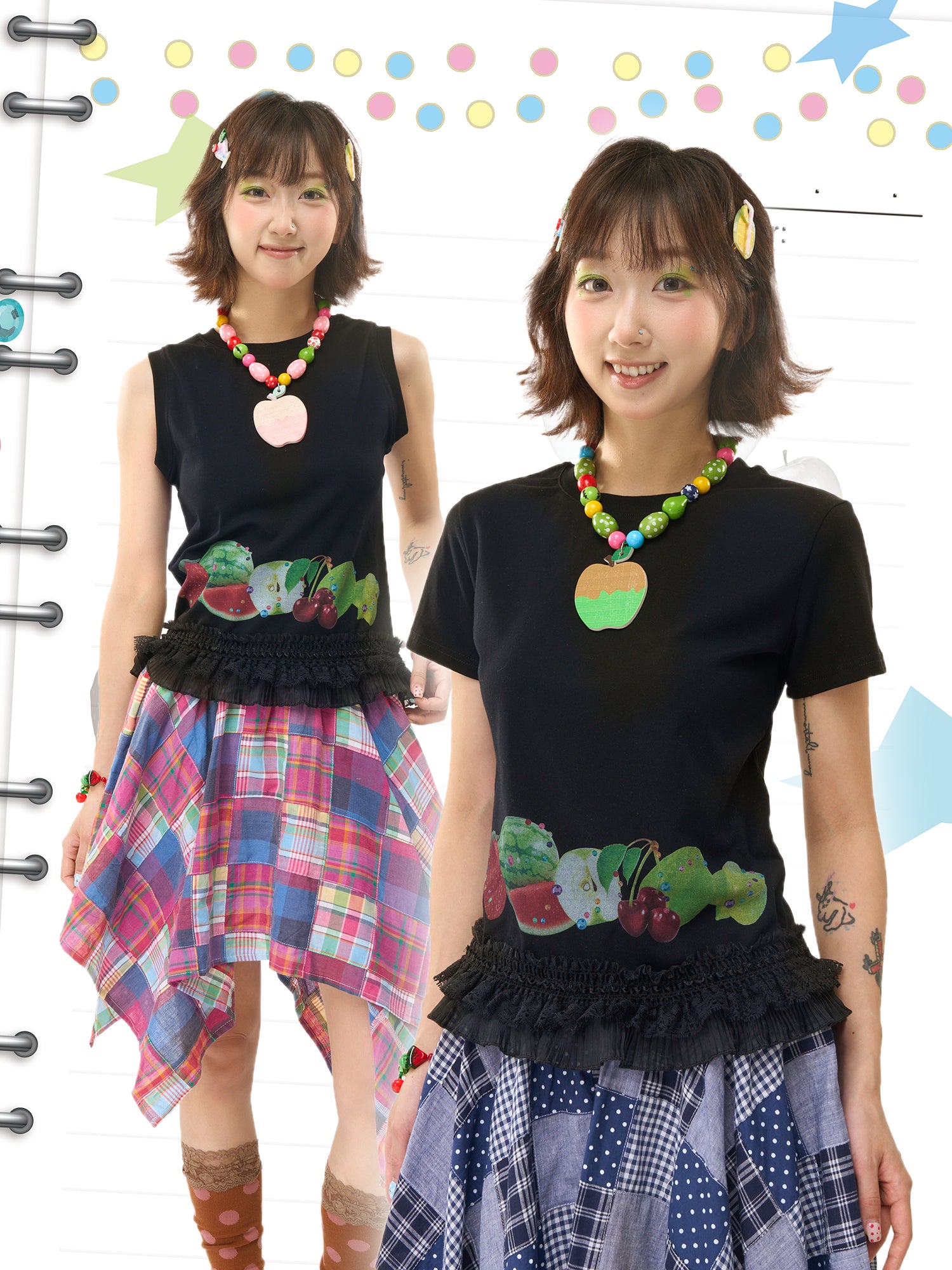 FRUITS Black Lace Hem Tee or Vest – Decora Kawaii by Land Decora
