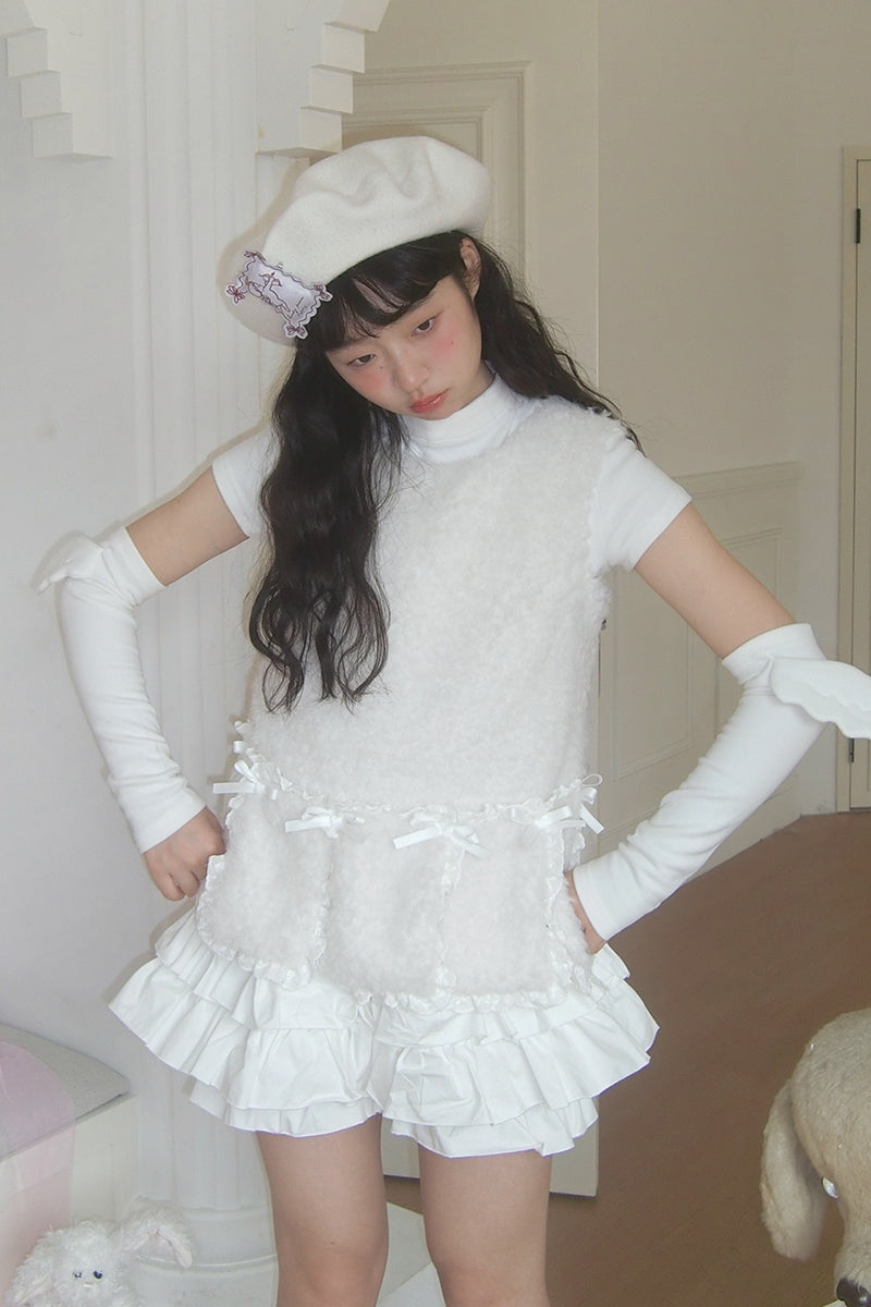 Harajuku Daytoday Everyday Institute Bow Embroidery Layered Dress Vest by Land Decora