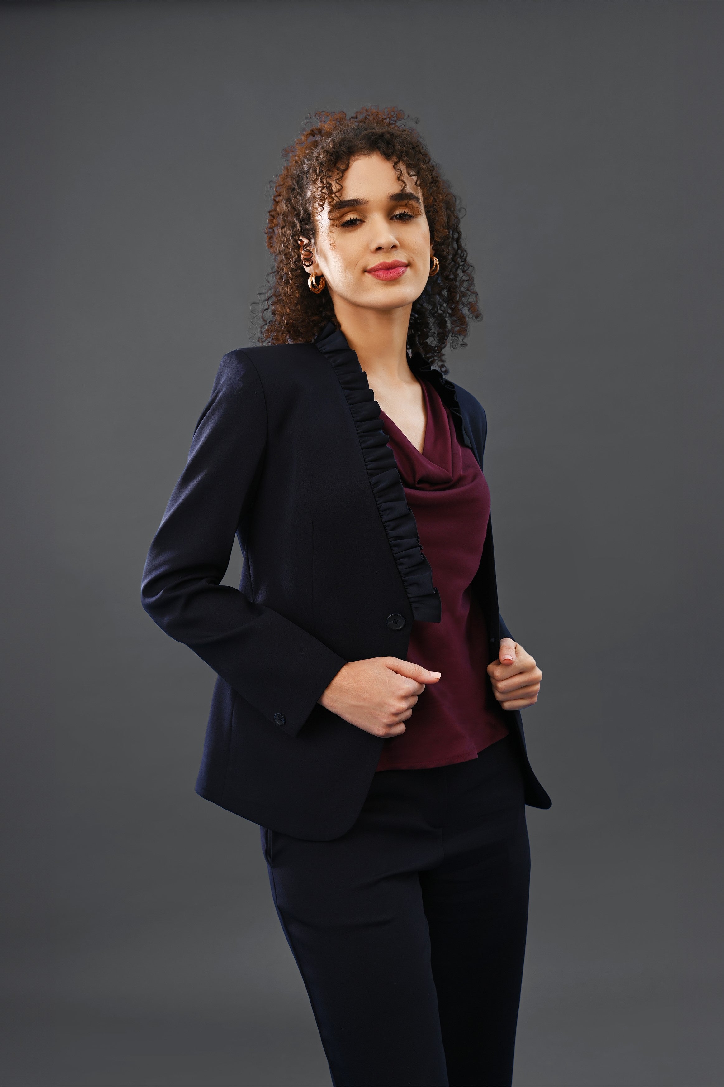 Prodigy Neck Frill detail Crepe Jacket for Women by Point of View Label