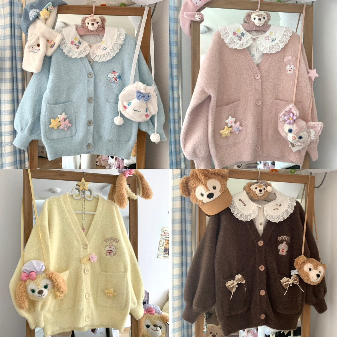 Kawaii Embroidered Fuzzy Knit Cardigan - Blurred Bear by Land Decora