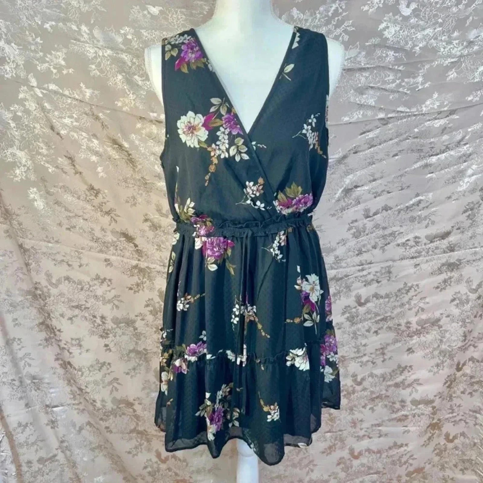 NWT Speechless Black Chiffon Dress Purple Flowers Size XL by Hot Girl Secondhand