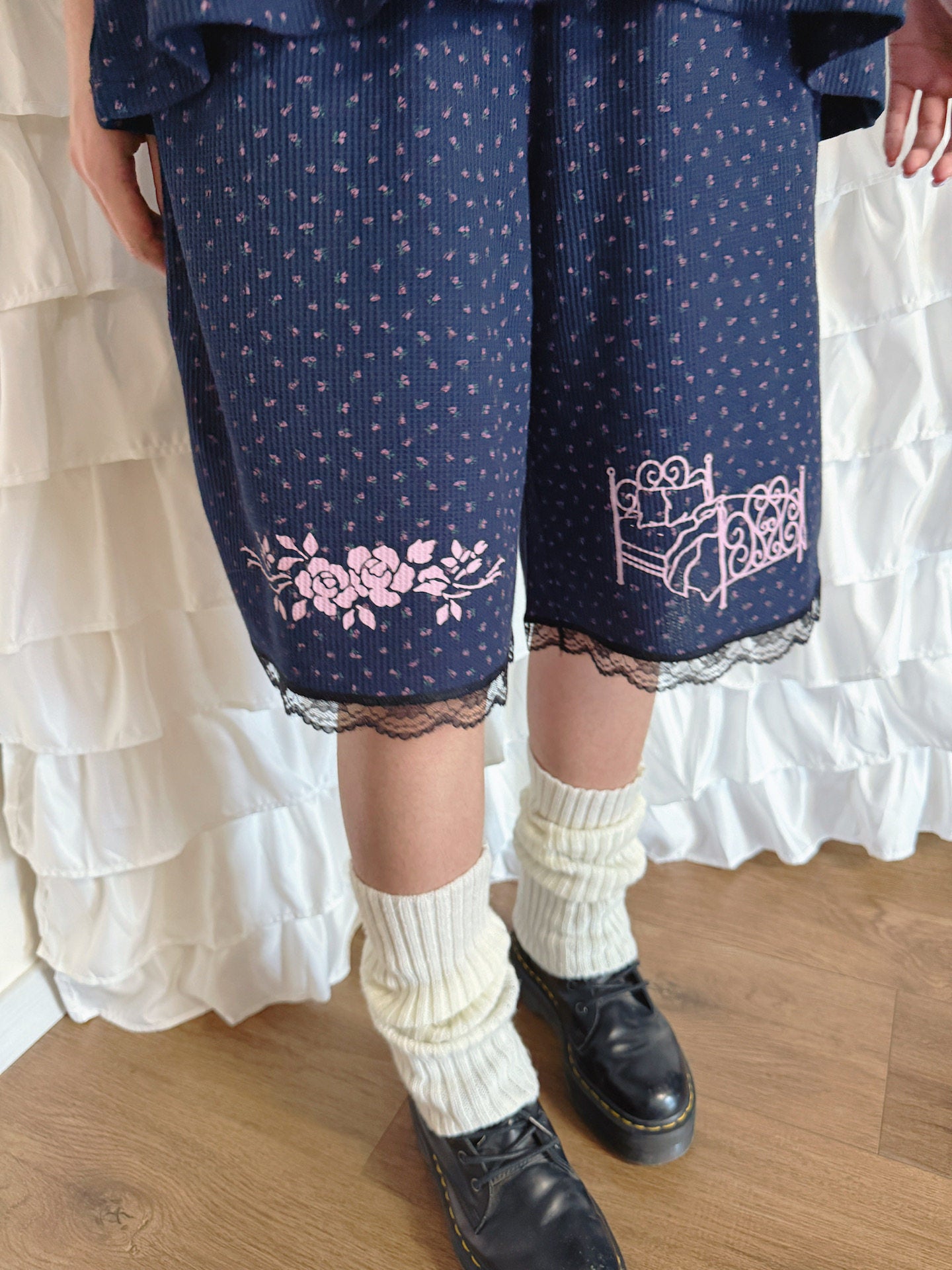 Floral Waffle Shorts | Kawaii Japanese Casual Summer Fashion | Bunnybunnygun by Land Decora