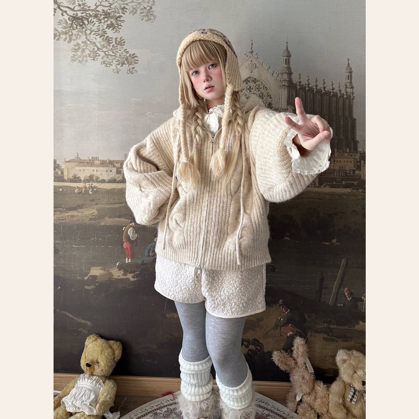 Vintage Chunky Knit Hooded Cardigan - Labeau by Land Decora