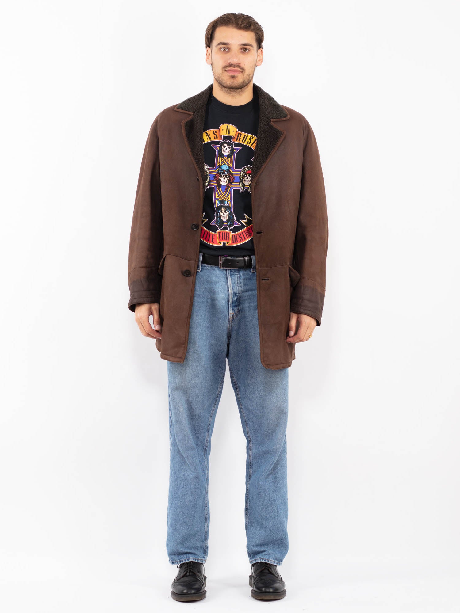 Vintage 80's Men Sheepskin Coat in Brown by Northern Grip