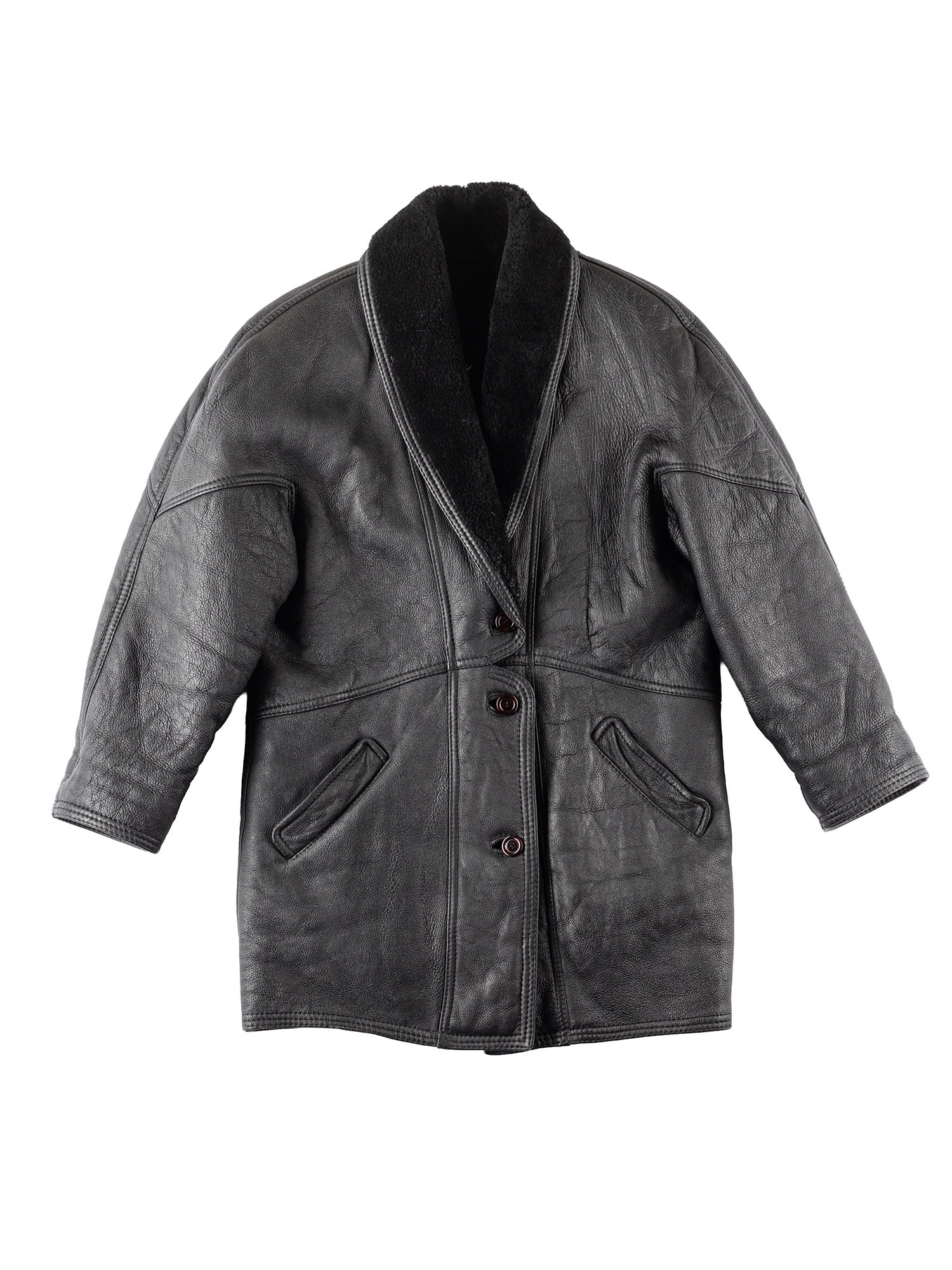 Vintage 80's Women Sheepskin Coat in Black by Northern Grip