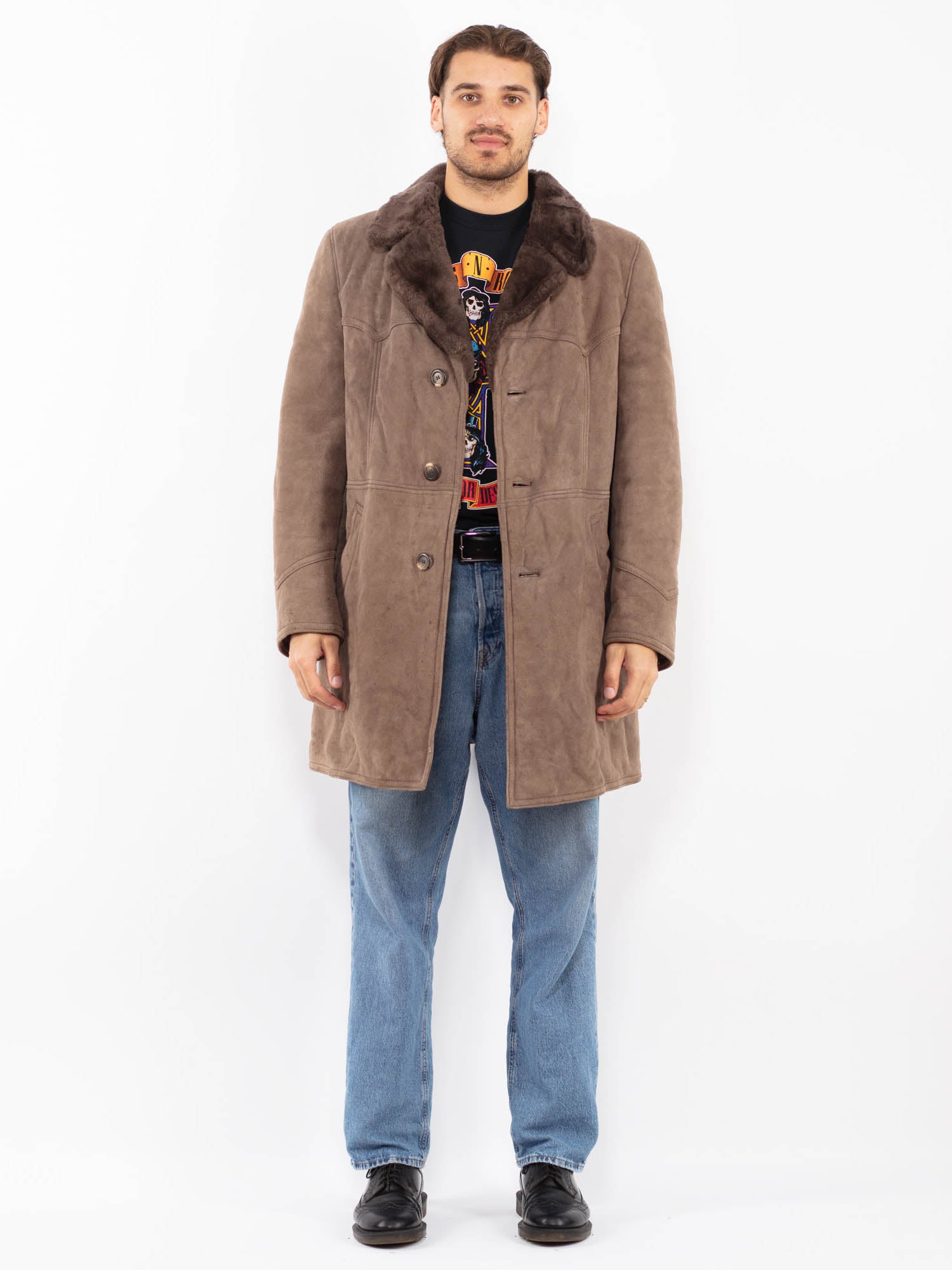 Vintage 70's Men Sheepskin Shearling Coat in Gray by Northern Grip