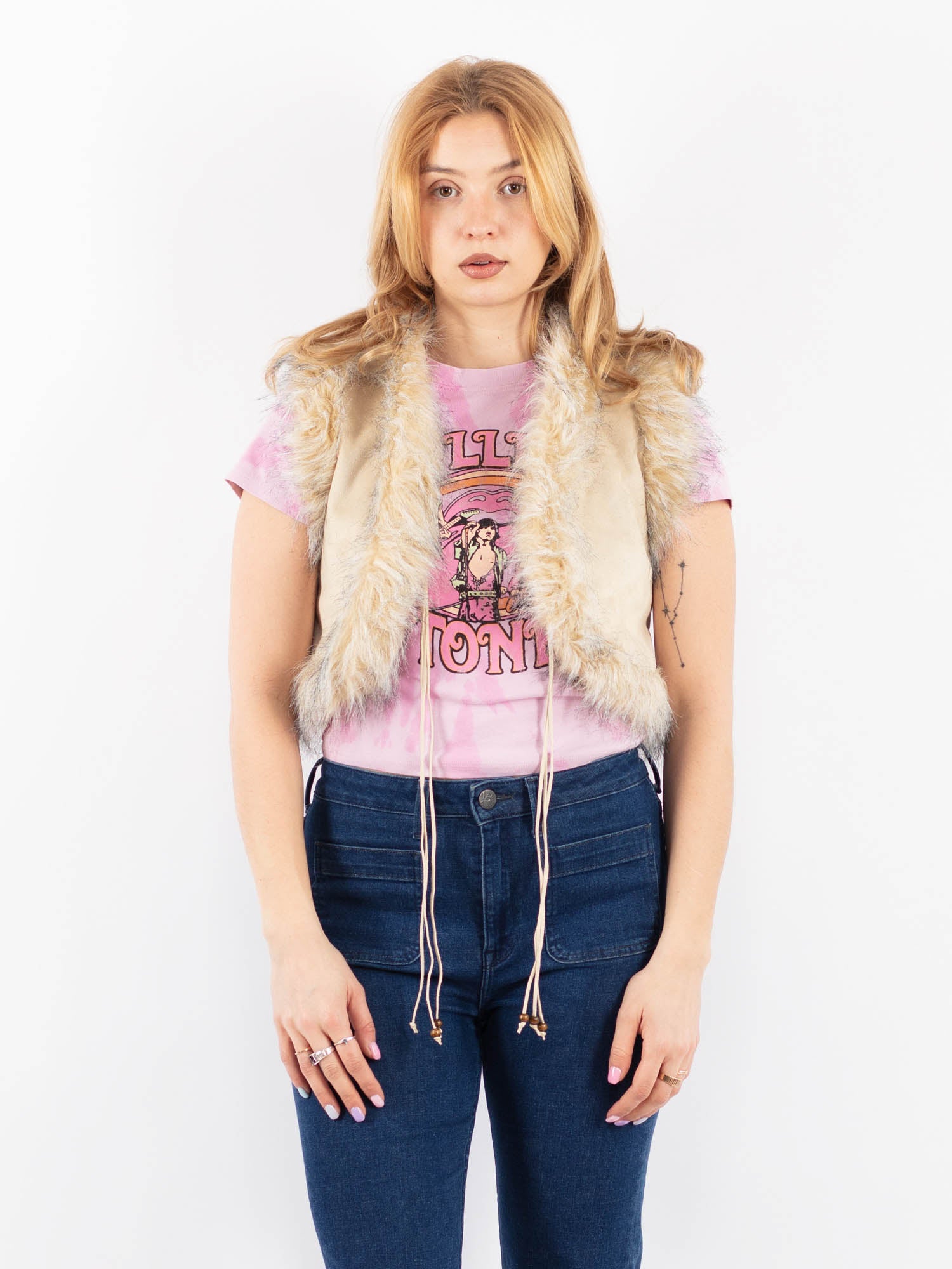 Vintage 90's Women Faux Sheepskin Vest in Beige by Northern Grip