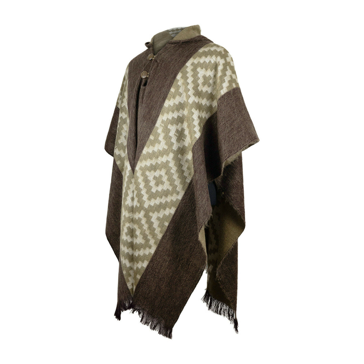 Lightweight Baby Alpaca Wool Hooded Unisex Poncho Pullover - Brown by ECUALAMA