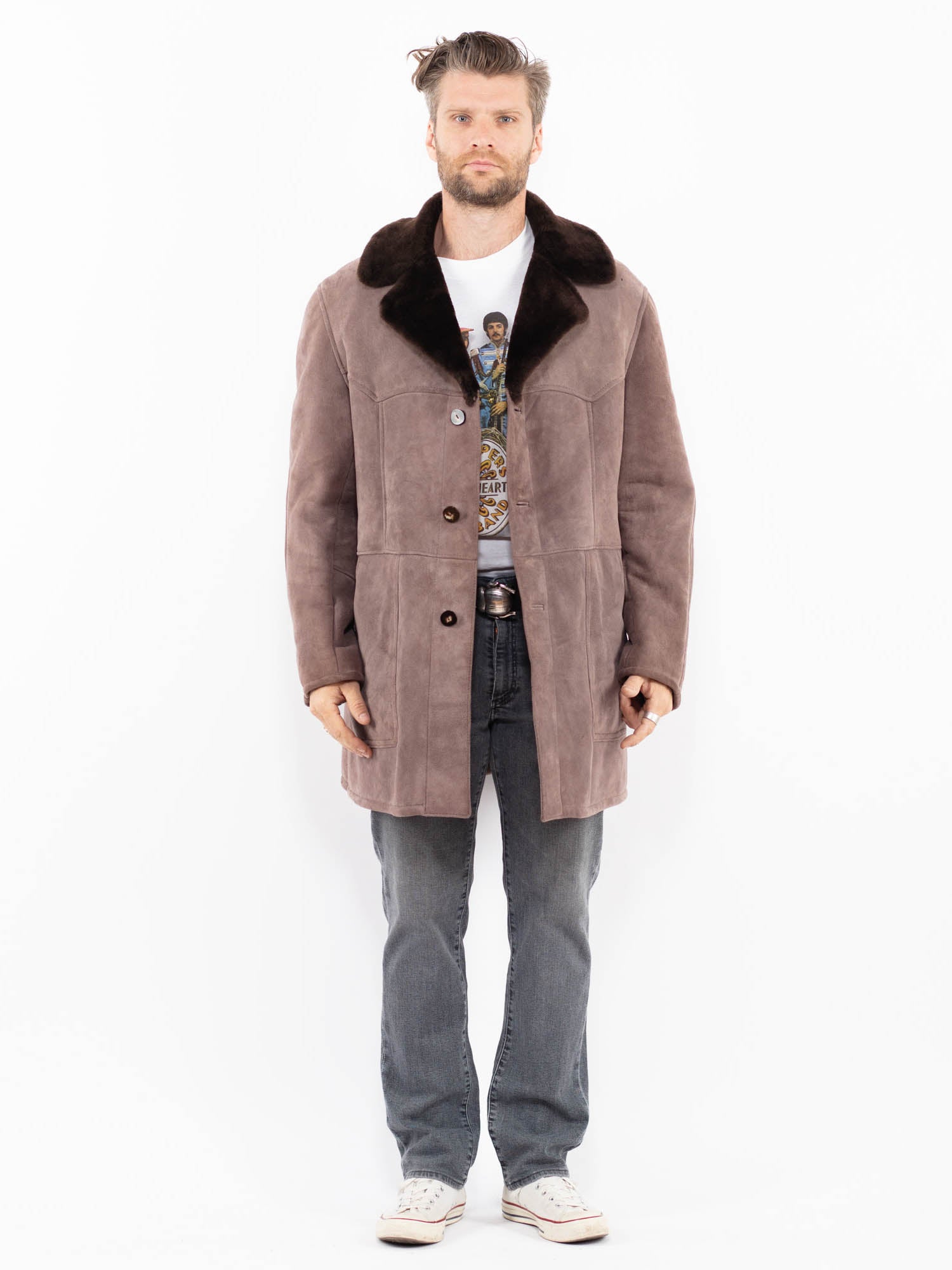 Vintage 70's Men Sheepskin Coat in Brown by Northern Grip