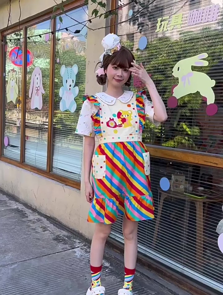 NIKKOU Home Apron Rainbow Diary Cute Apron Sweet Japanese Apron by Land Decora