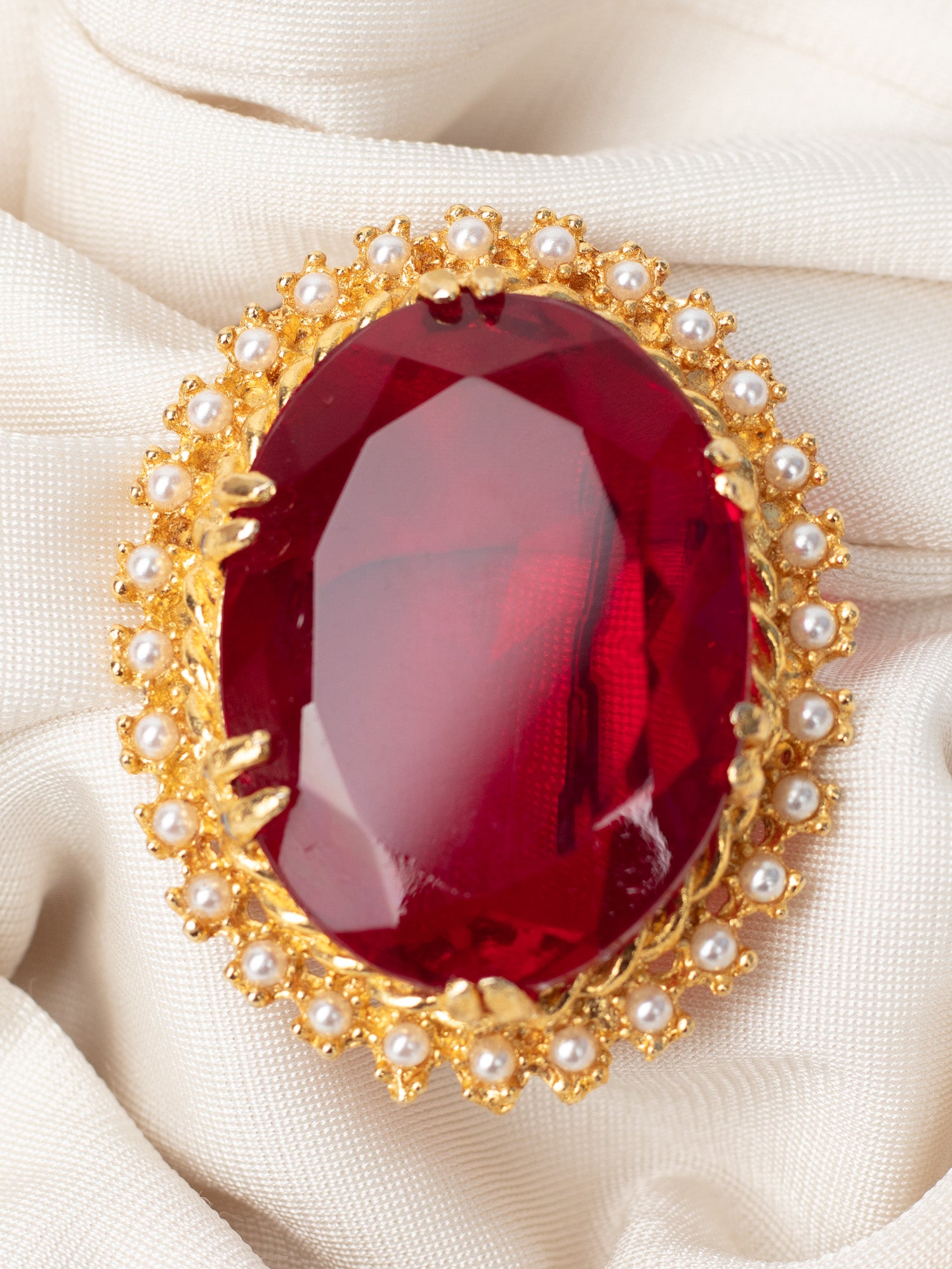 Vintage 80's Ruby Red Glass Brooch by Northern Grip
