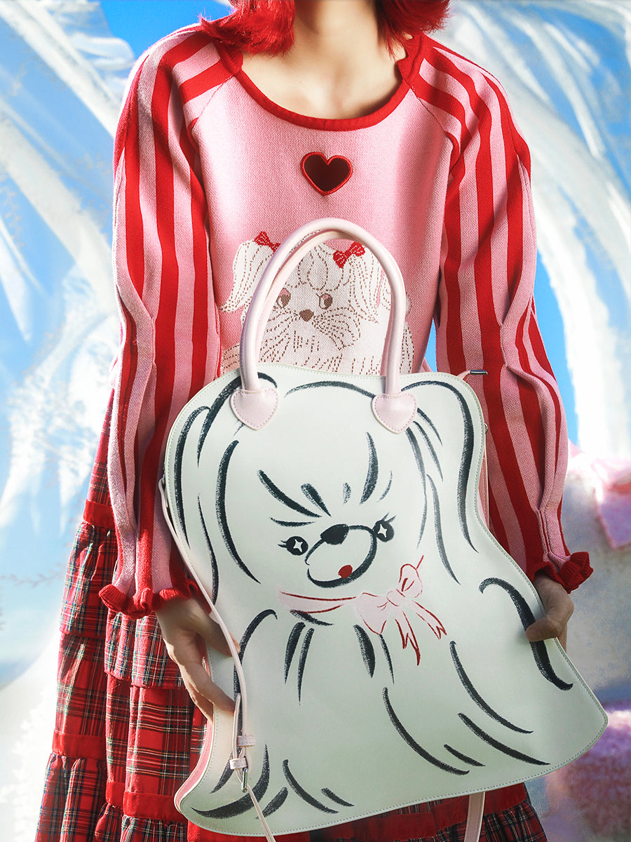 Meugler Cute Puppy Print Handbag & Shoulder Tote – Harajuku Style by Land Decora