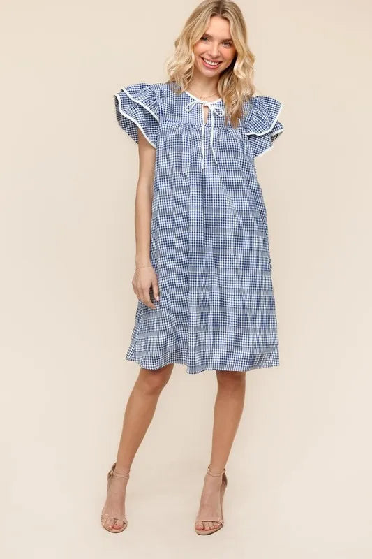 Haptics Double Ruffle Sleeve Dress with Side Pockets by RAËLIV