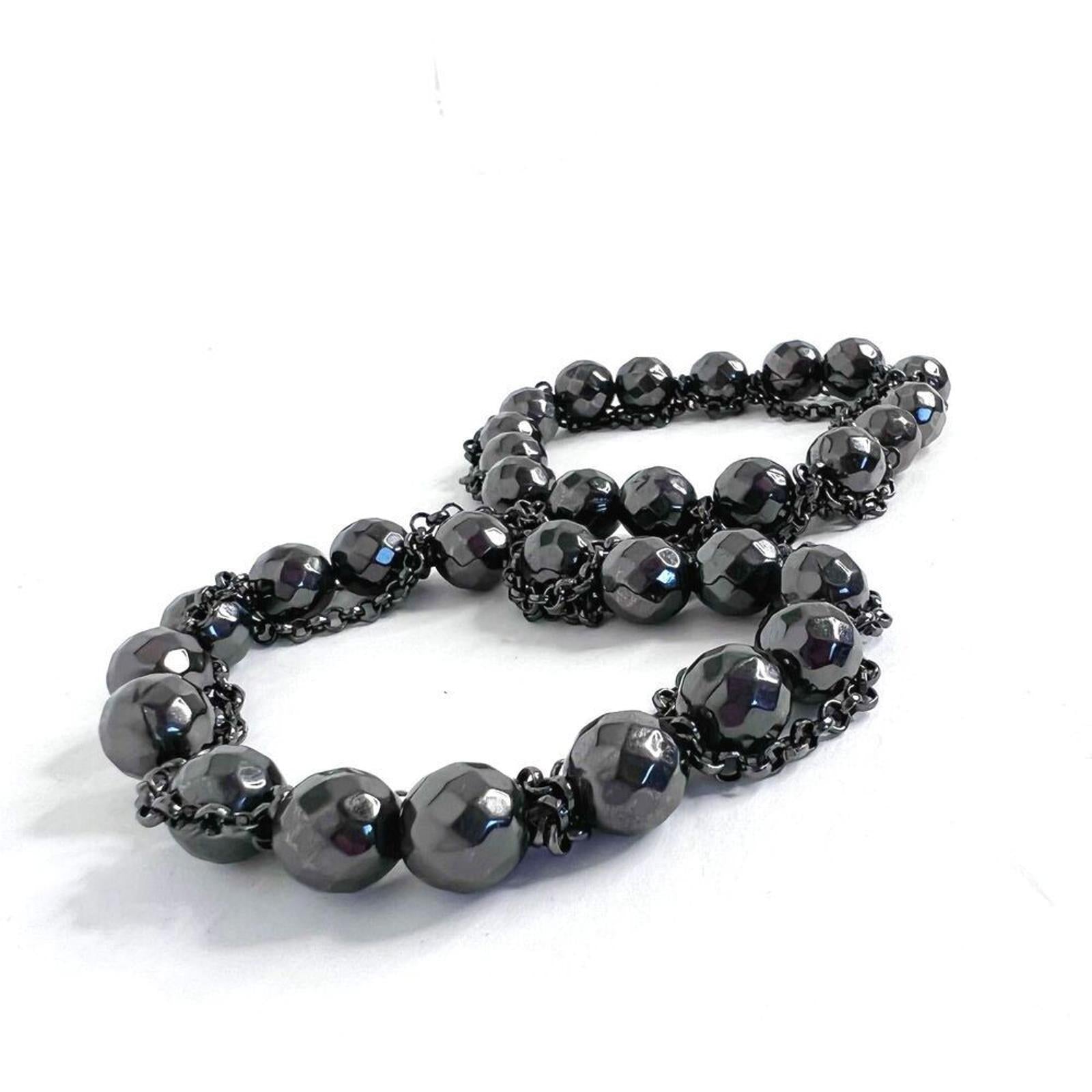 Set of 2 Black Chain Round Beaded Bracelets Gothic Grunge Punk Alt by Hot Girl Secondhand