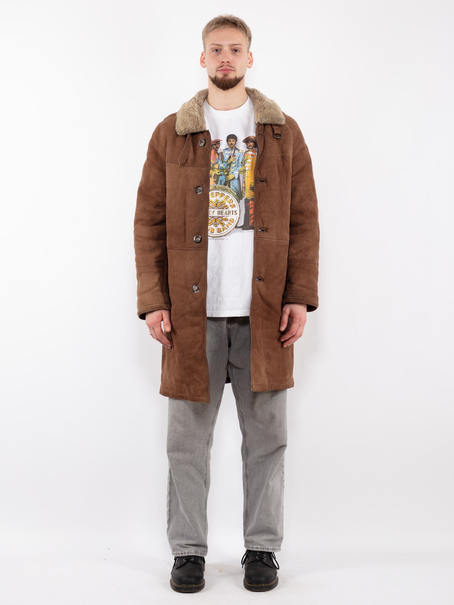 Vintage 70's Men Sheepskin Coat in Brown by Northern Grip