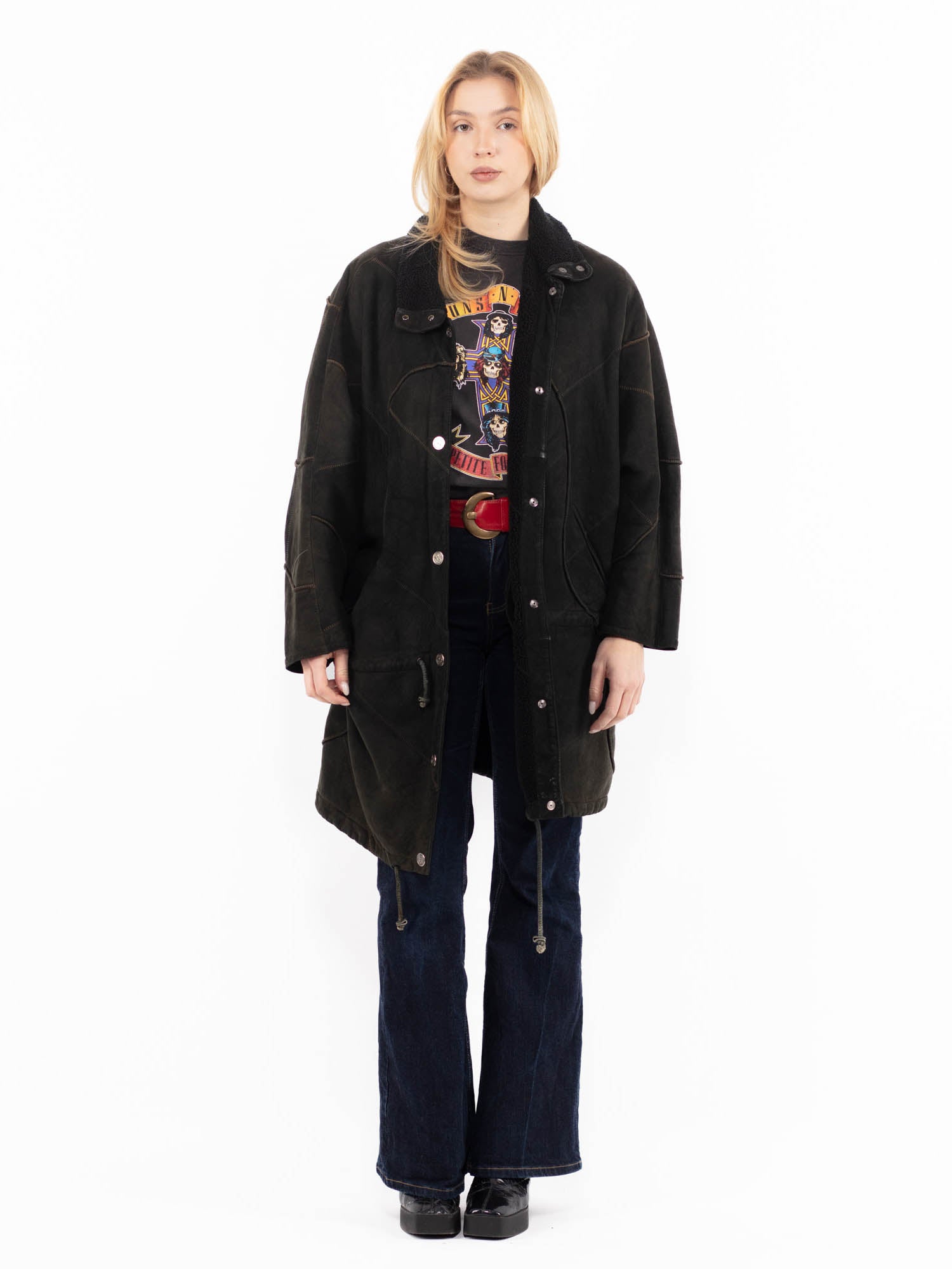 Vintage 90's Women Sheepskin Coat in Black by Northern Grip