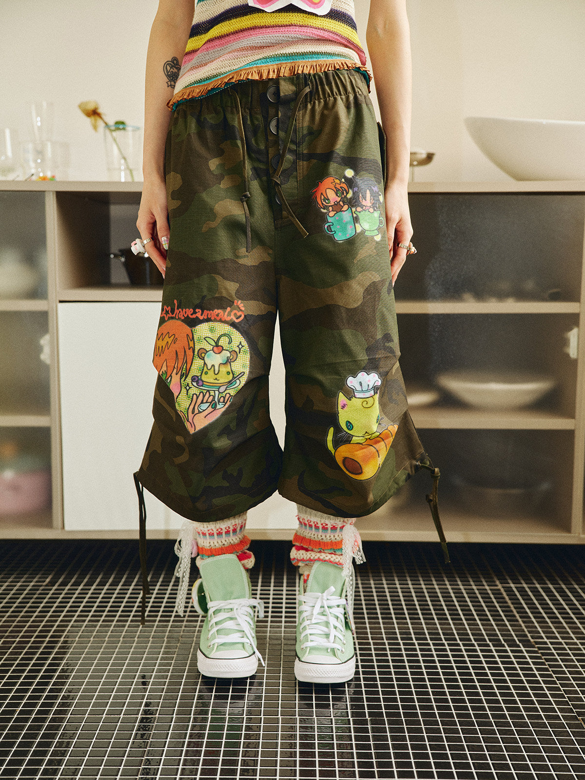 Bread Cat Camo Cropped Pants - Have a Meal