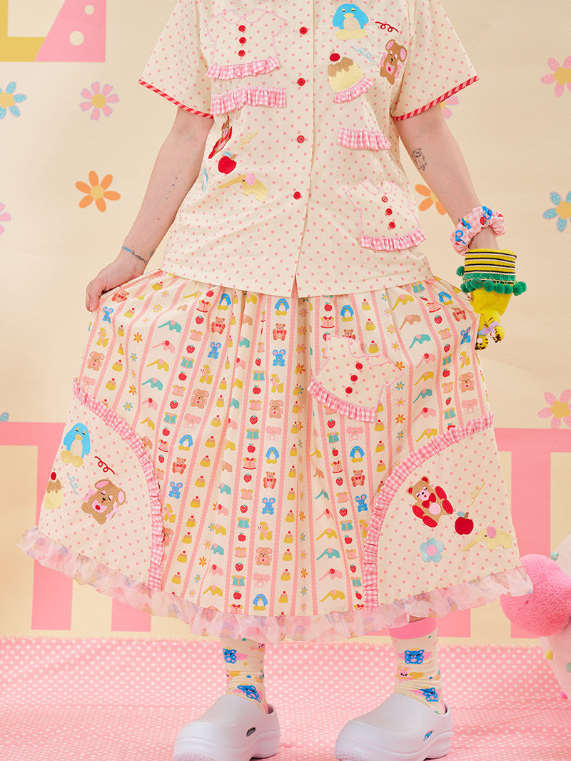 Animal Embroidered Lace Skirt Kawaii - NIKKOU by Land Decora
