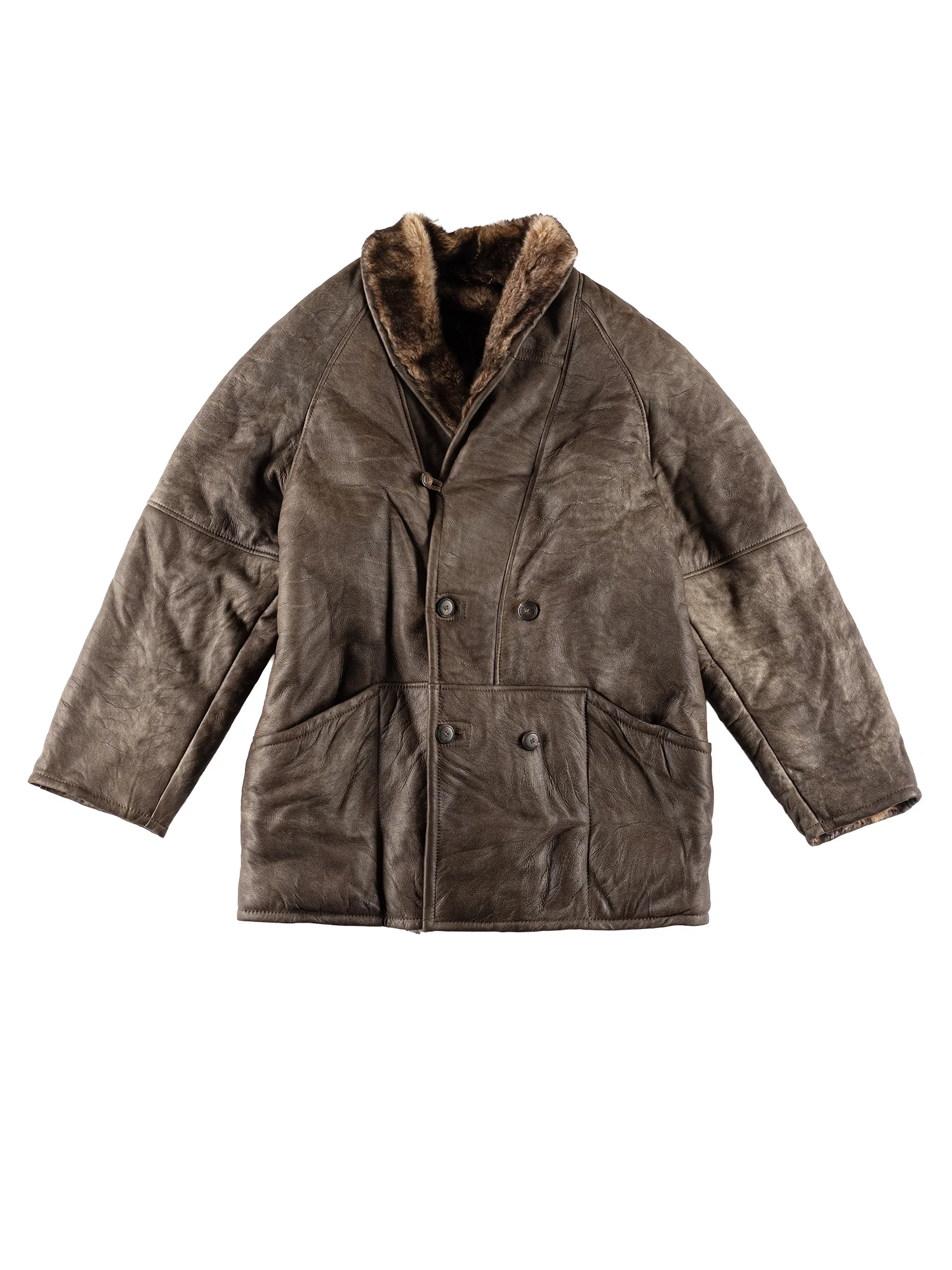 Vintage 80's Men Sheepskin Coat in Dark Brown by Northern Grip