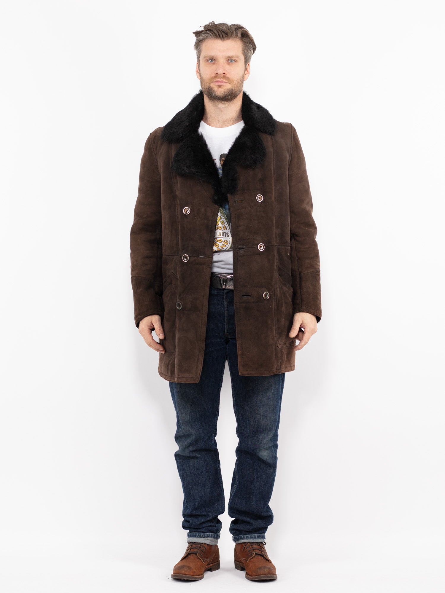 Vintage 70's Men Sheepskin Coat in Brown by Northern Grip