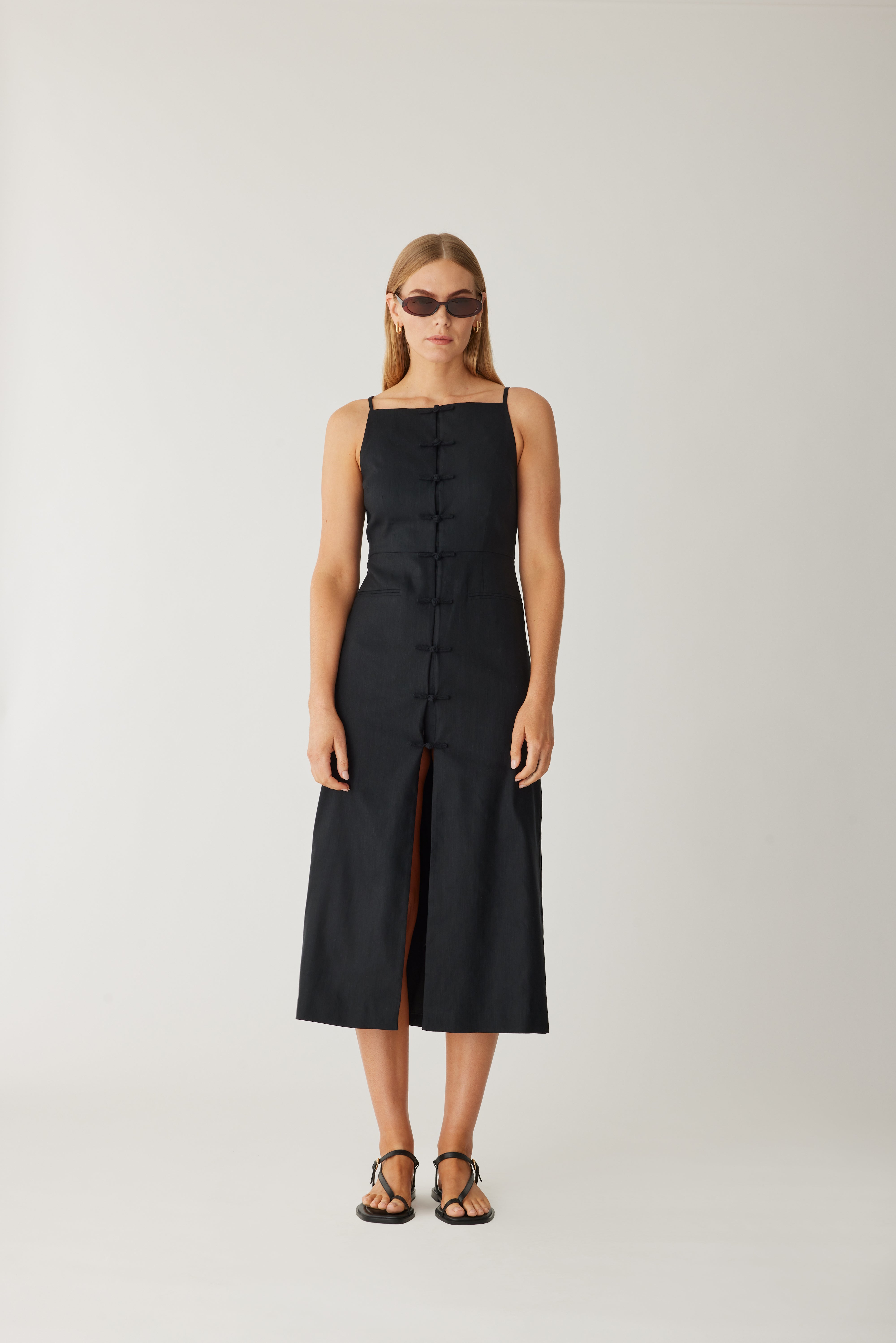 Beatrice Stretch Linen Dress - Black by Sierra Deene