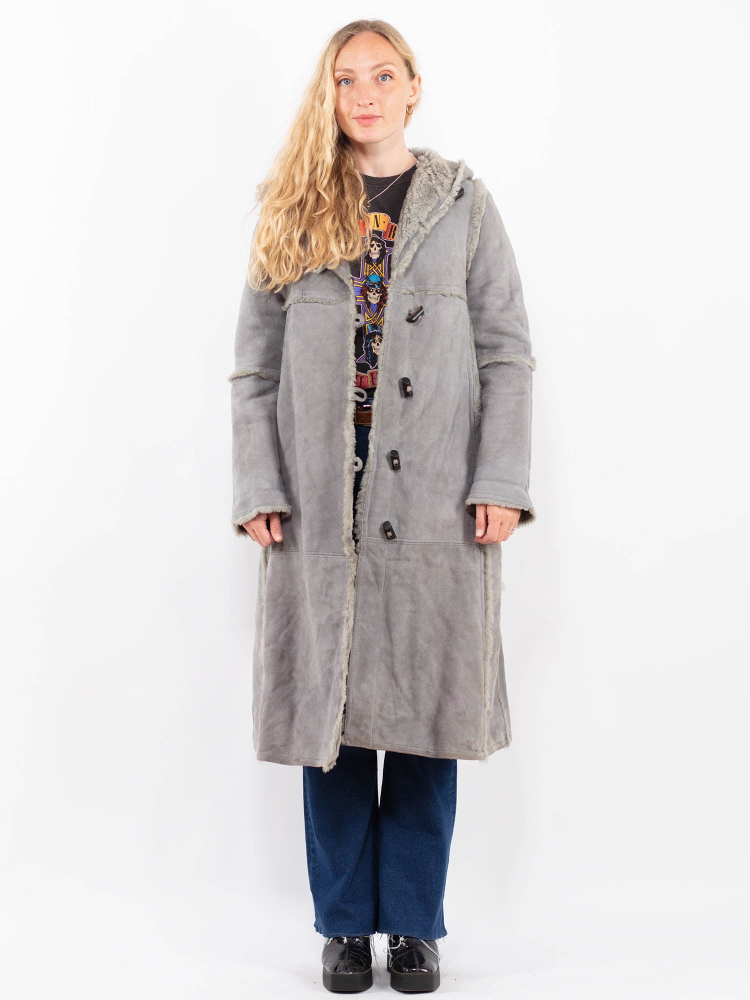 Vintage 80's Women Sheepskin Coat in Gray by Northern Grip