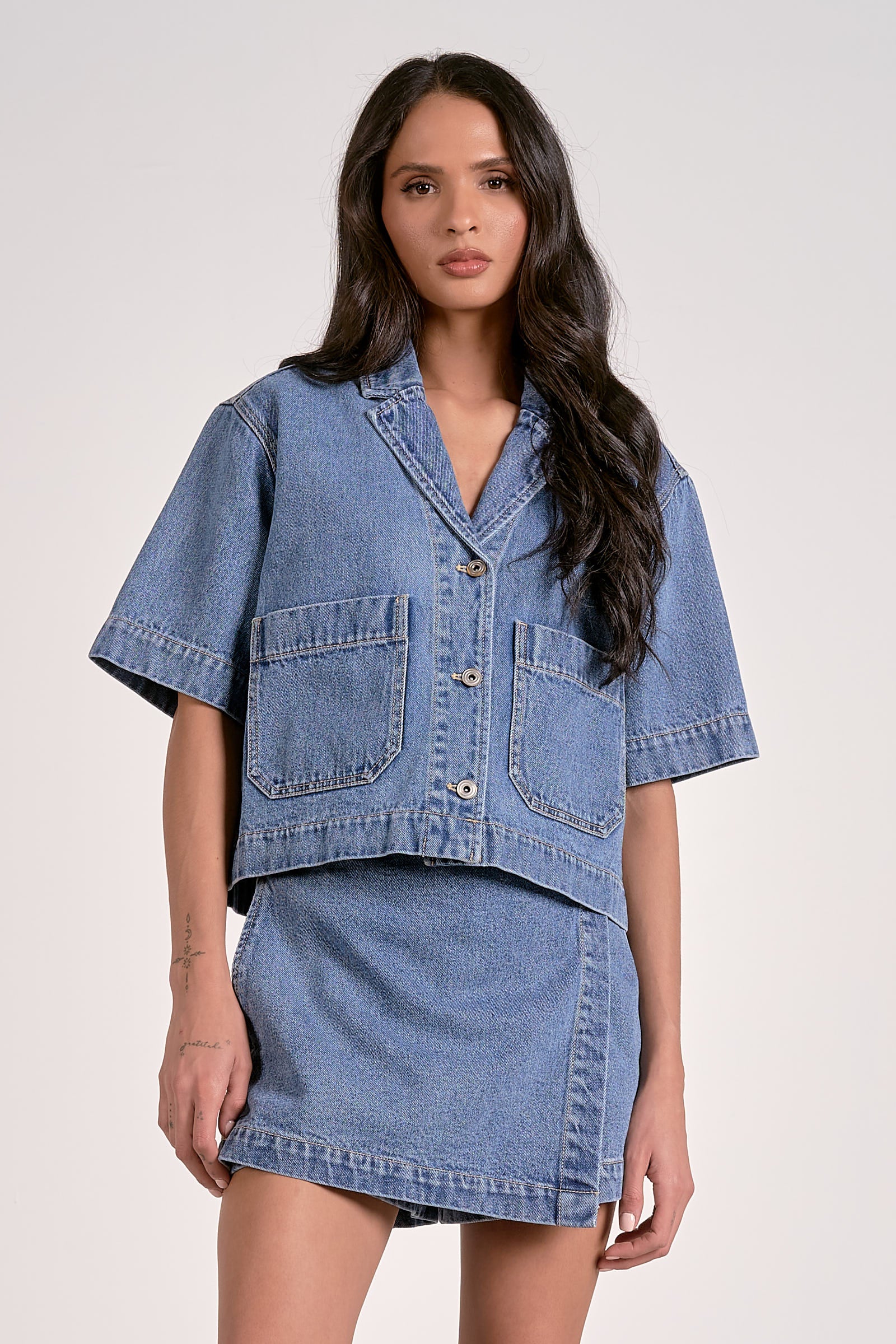 Elan Denim Short Sleeve Top by Sierra Deene