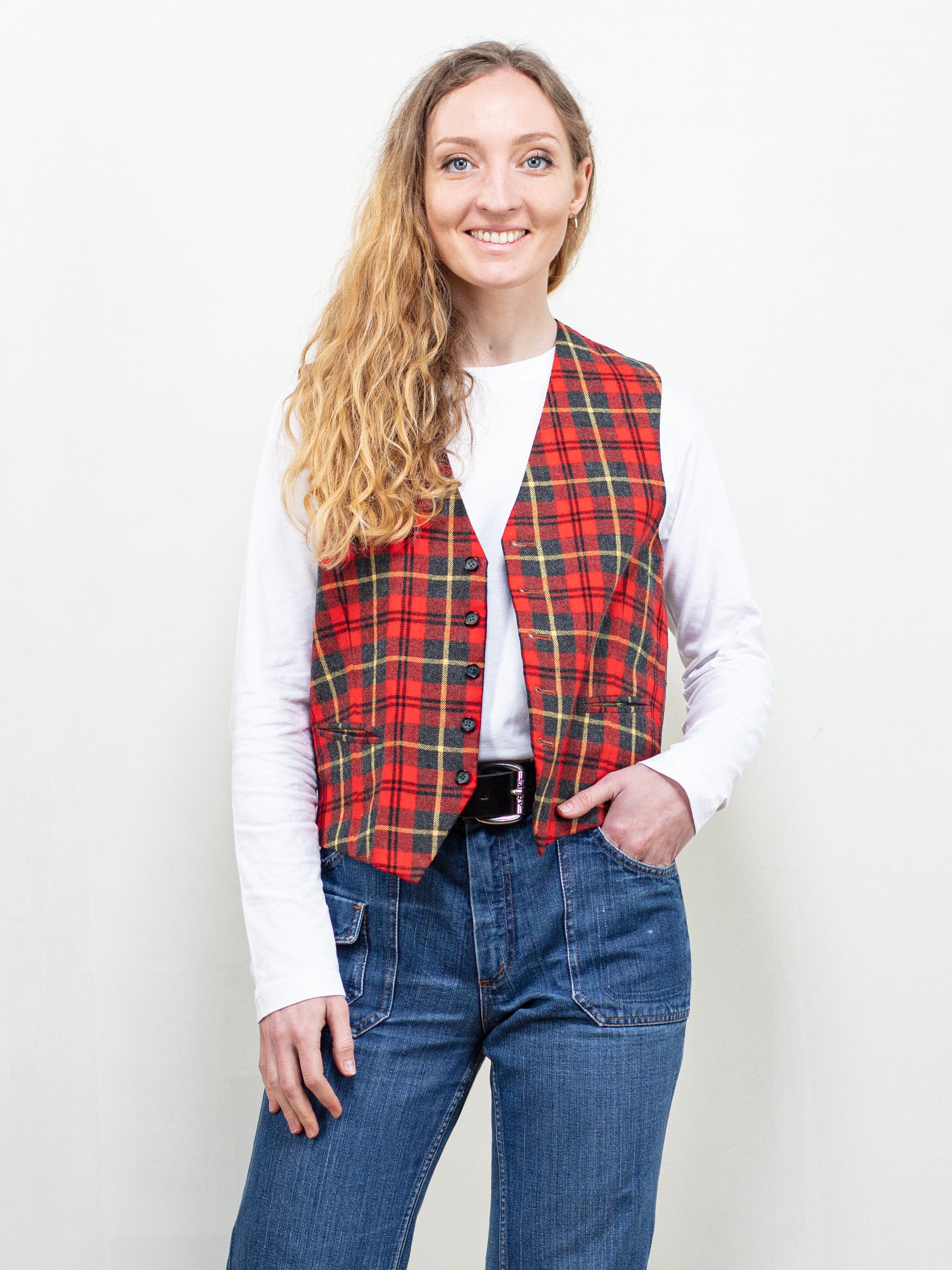 Vintage 80's Women Plaid Waistcoat Vest by Northern Grip
