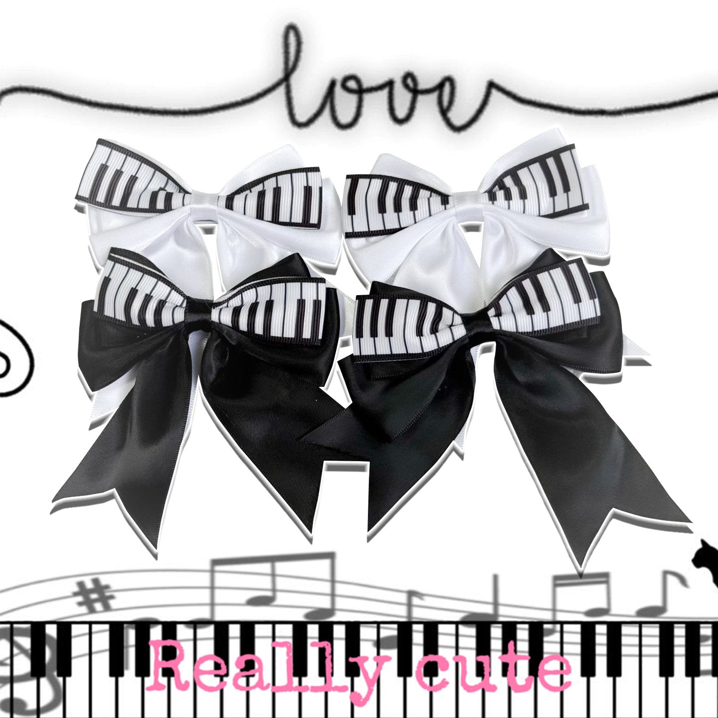 Piano Key Bow Hair Clips | Gothic Lolita Accessories | Harajuku Hair Clip by Land Decora