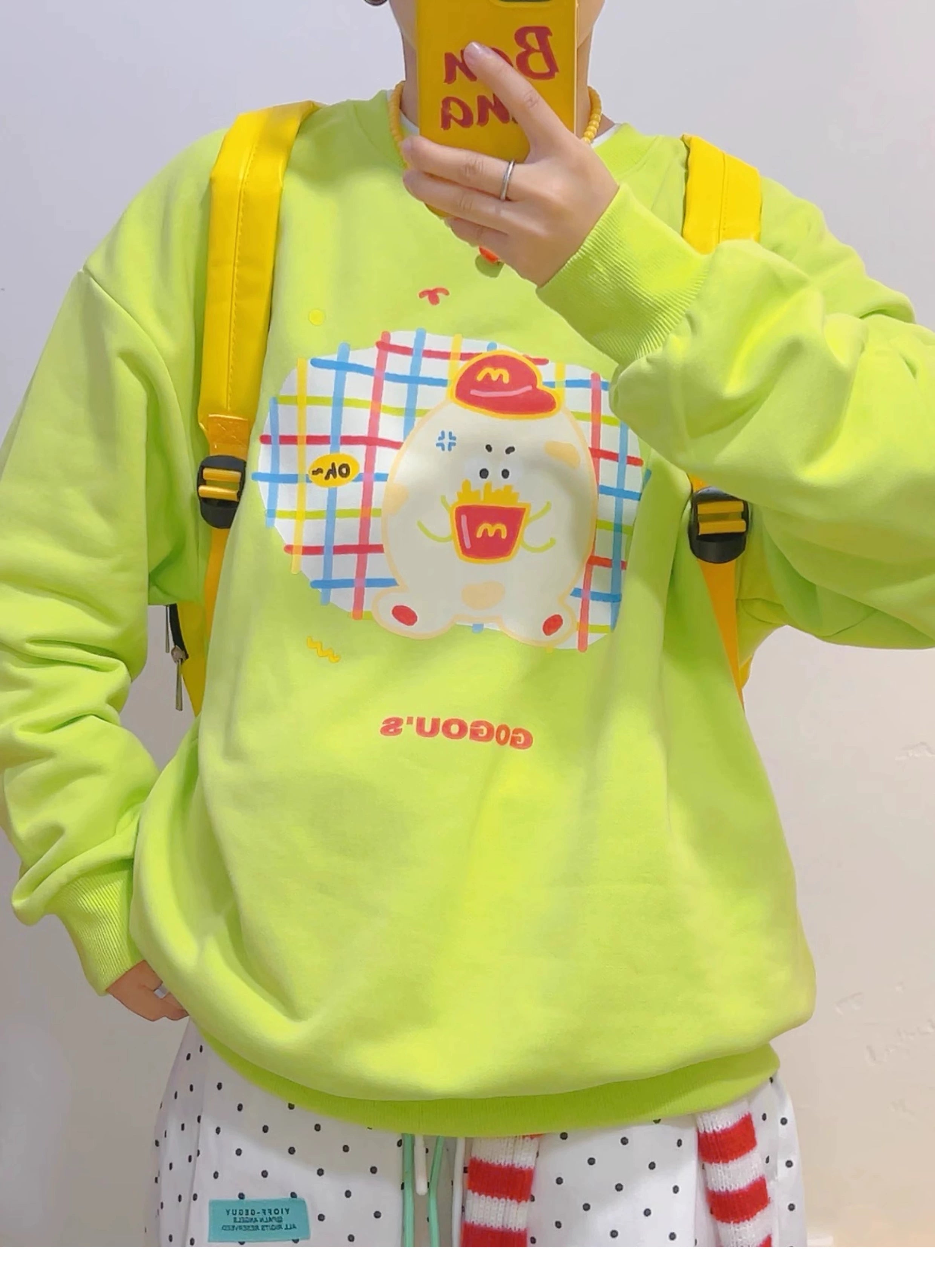 Green Crewneck Sweatshirt Cotton Blend Spring Autumn - KURIOSITAET by Land Decora