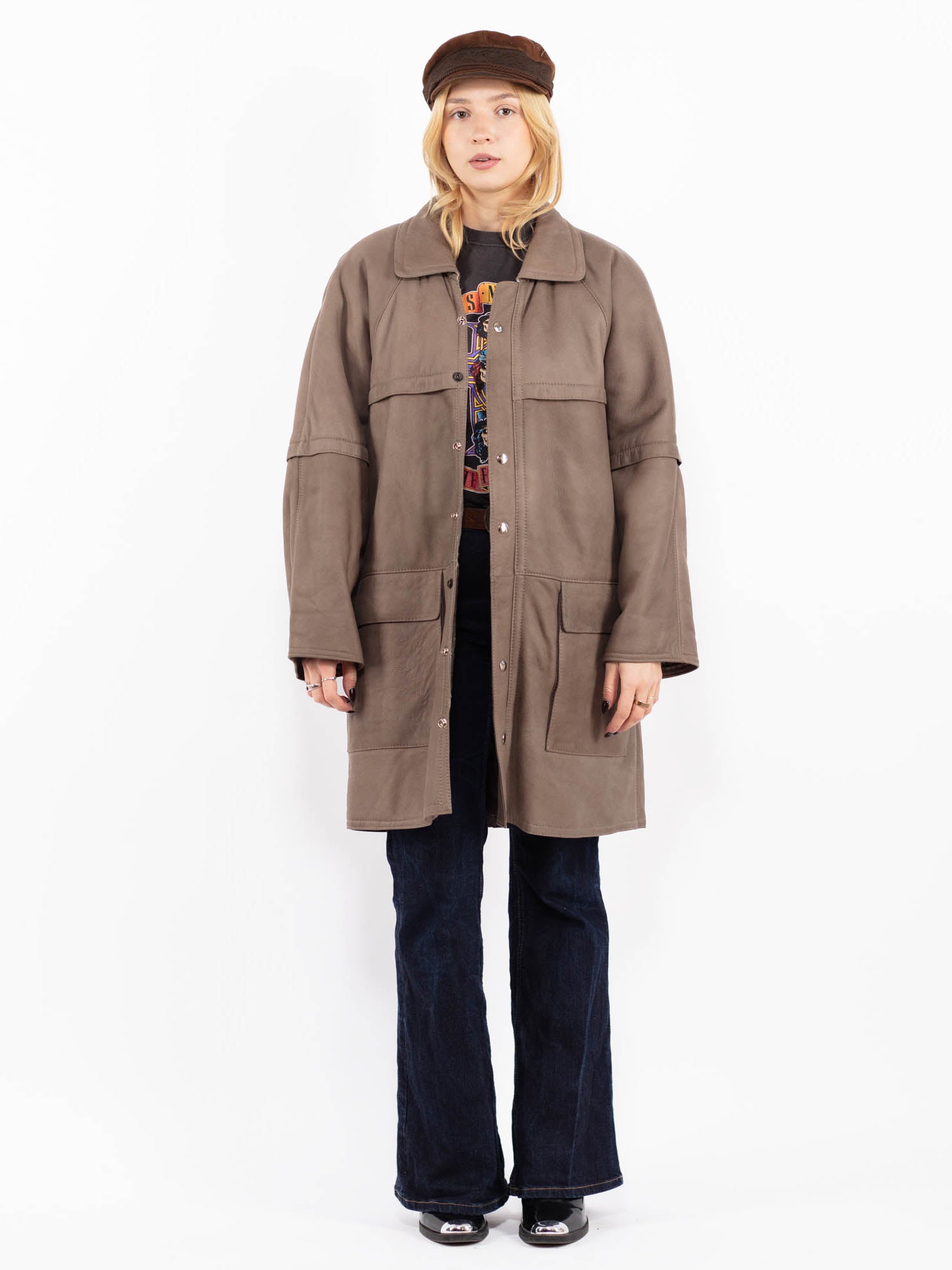 Vintage 80's Women Sheepskin Leather Coat in Gray by Northern Grip