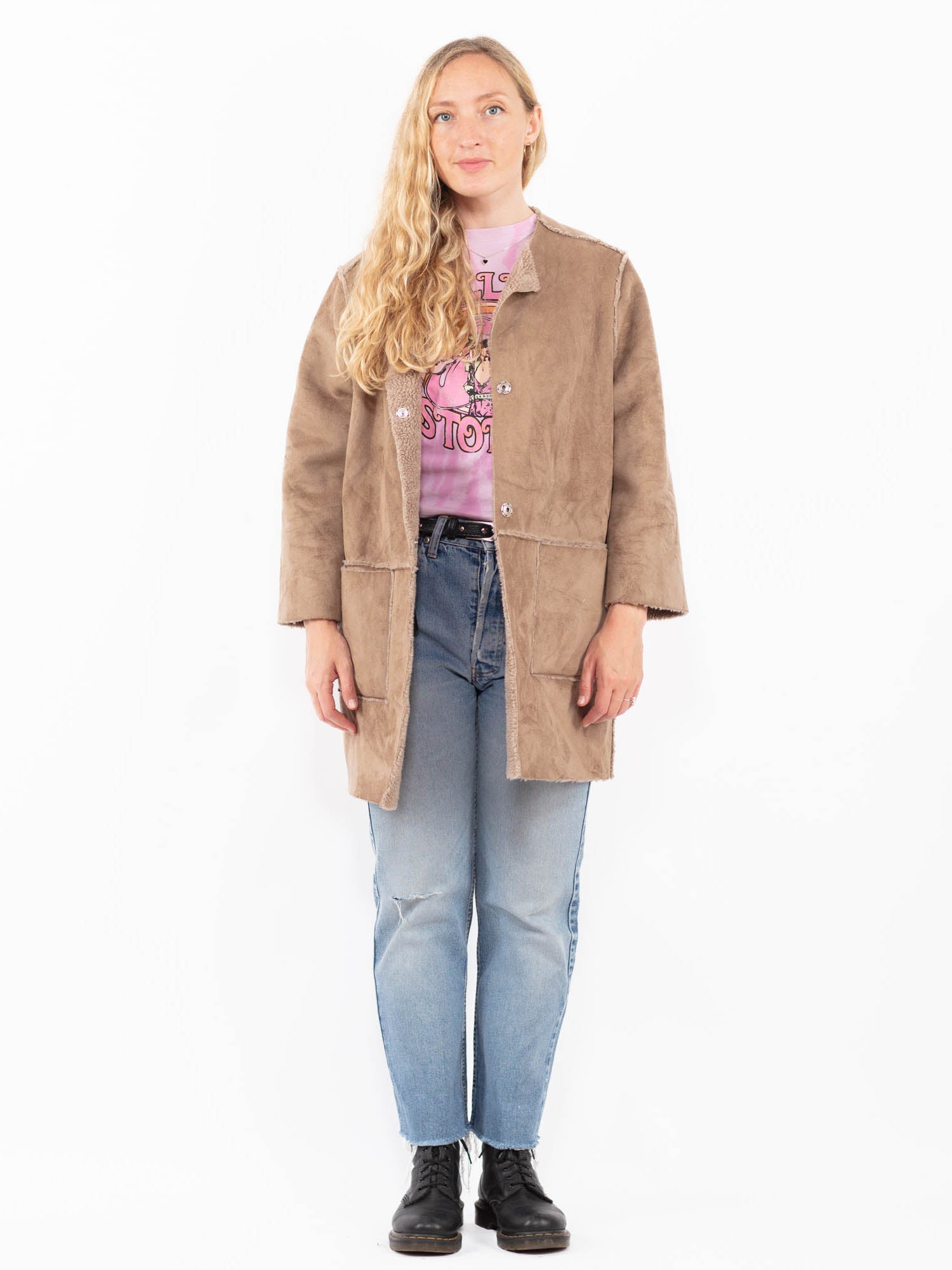 Vintage 00's Women Reversible Faux Sheepskin Coat in Beige by Northern Grip