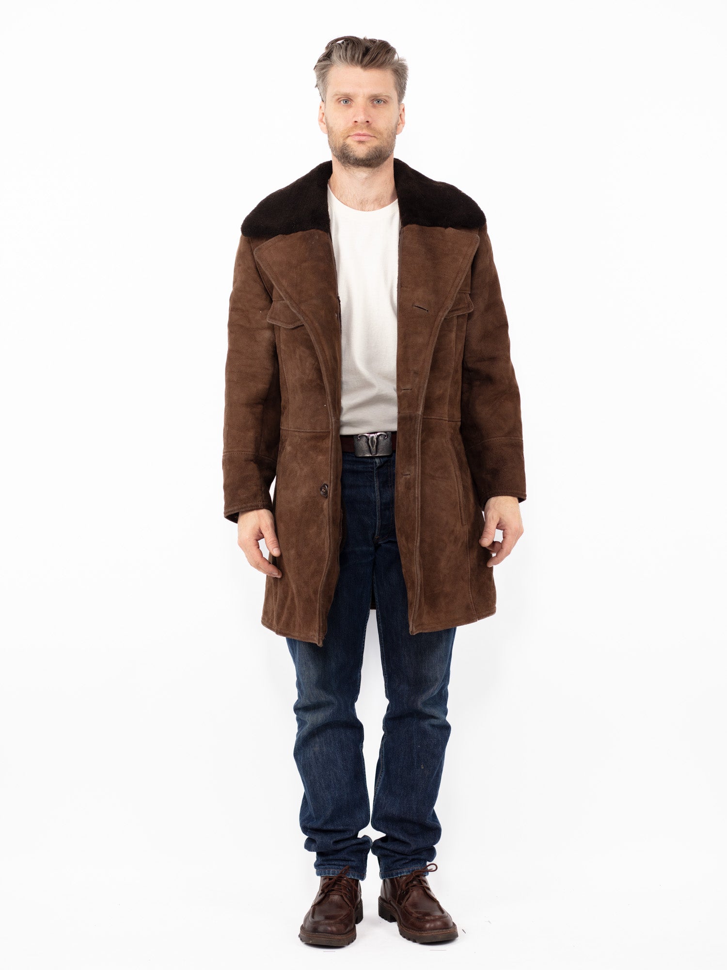 Vintage 70's Men Sheepskin Coat in Brown by Northern Grip