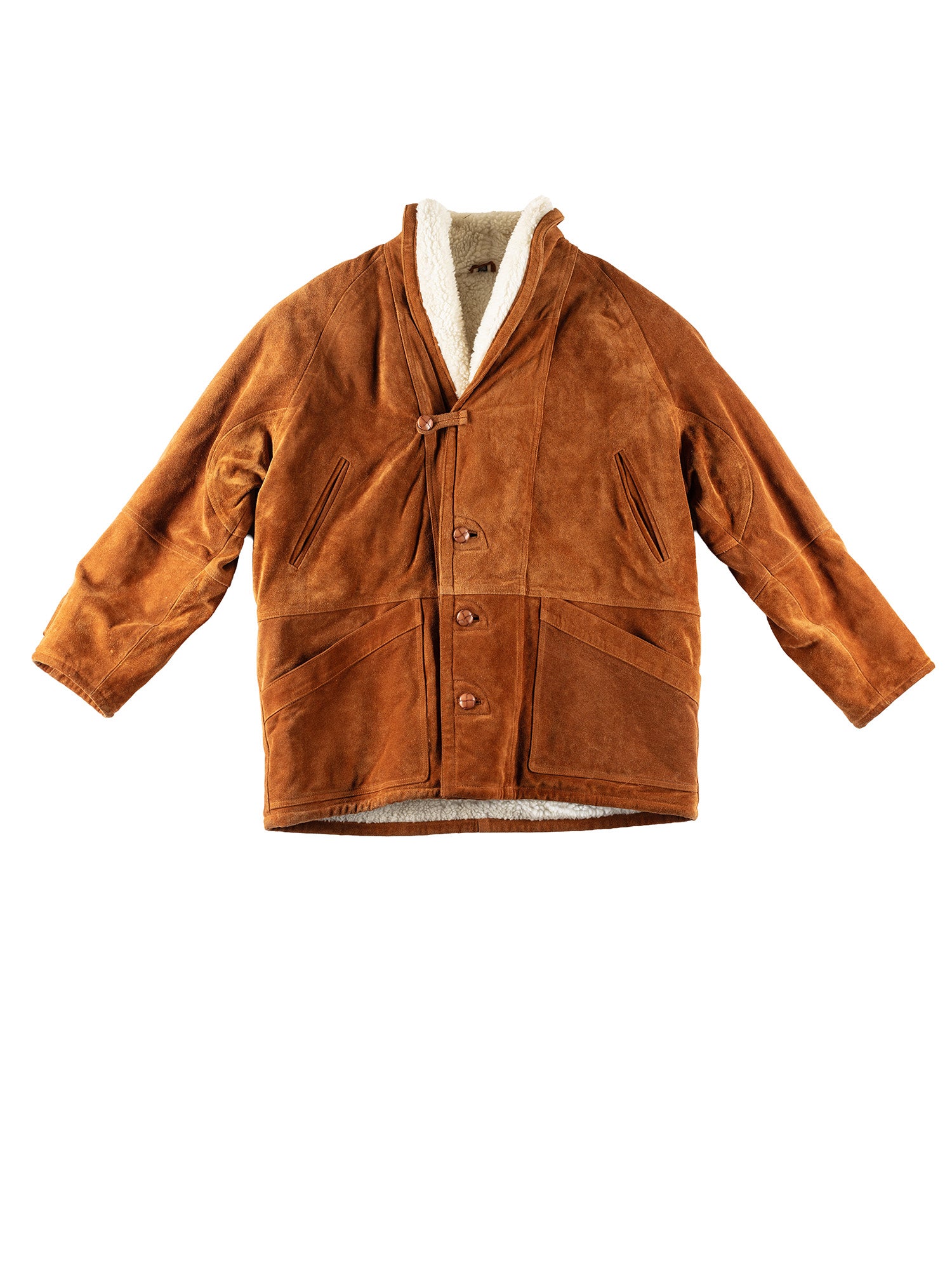 Vintage 80's Men Faux Sheepskin Suede Coat in Brown by Northern Grip