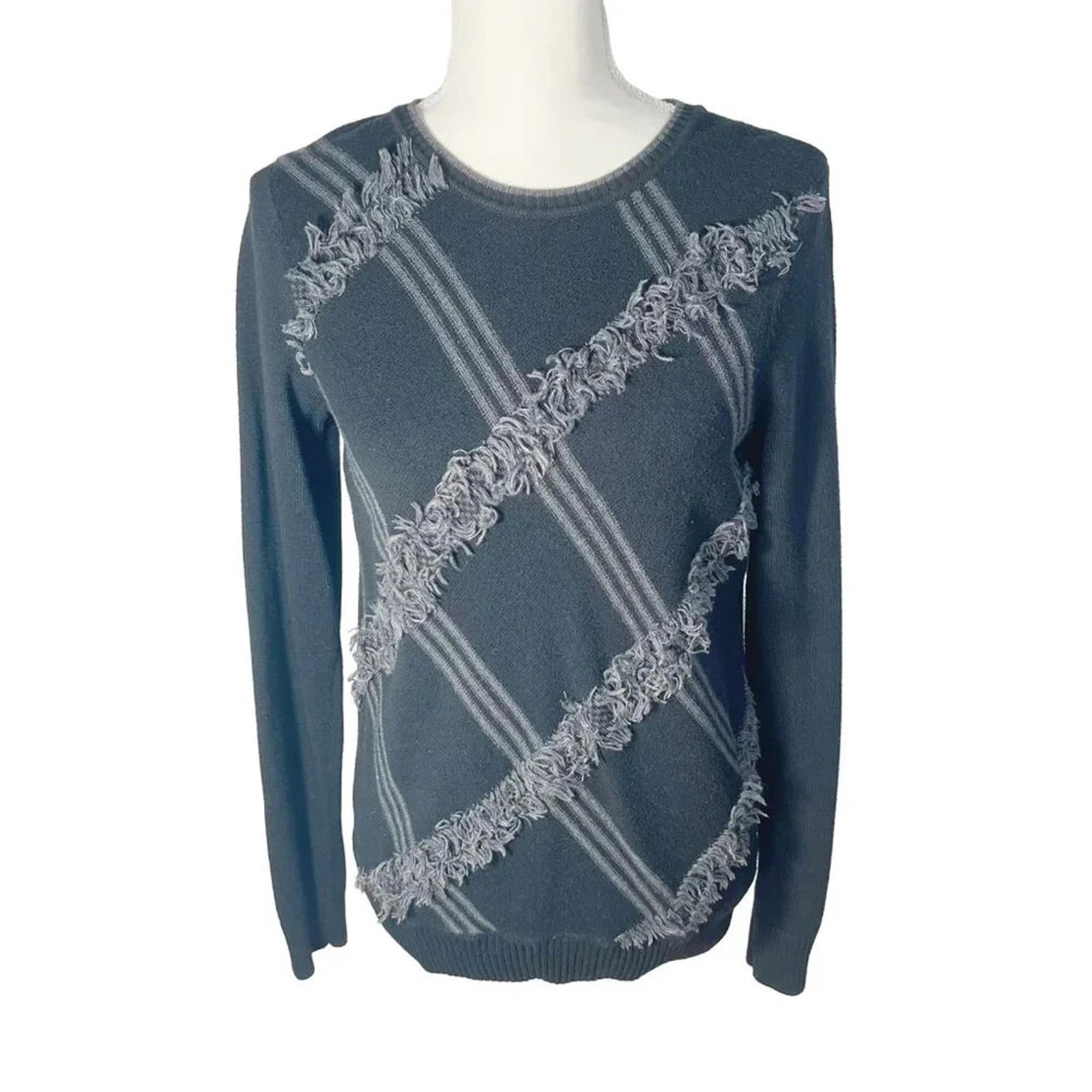 Vintage Bass Black and Grey Plaid Sweater Fringe Women's Size M Grunge by Hot Girl Secondhand