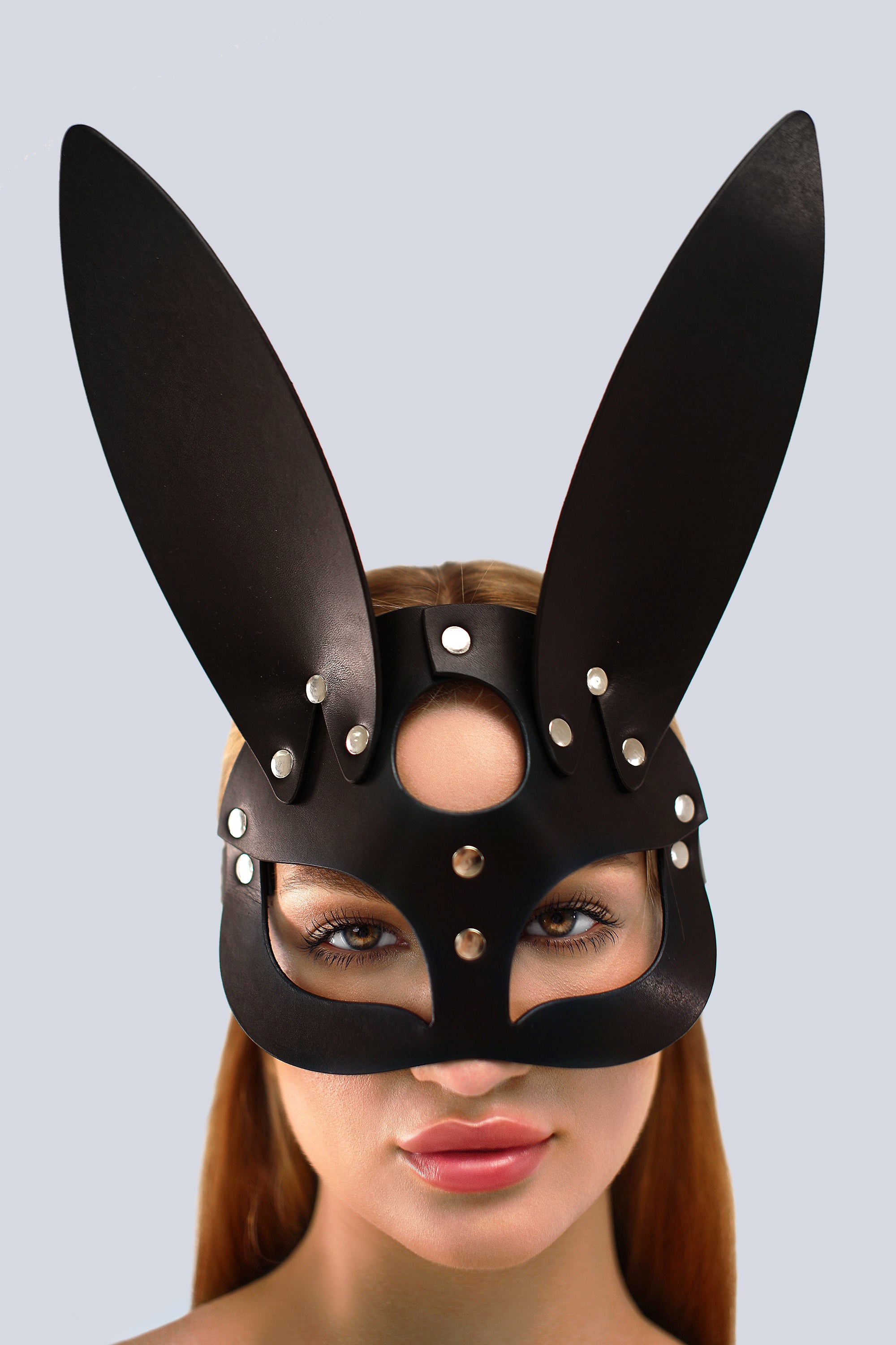 Ostara Black Leather Bunny Mask in Black by MERIEL
