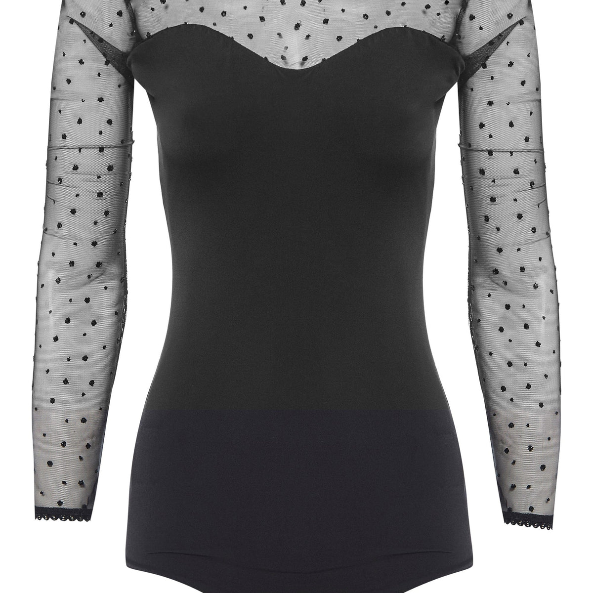 Diana Black Glitter Mesh Bodysuit – Polka Dot Long Sleeve By Sarvin by Sarvin