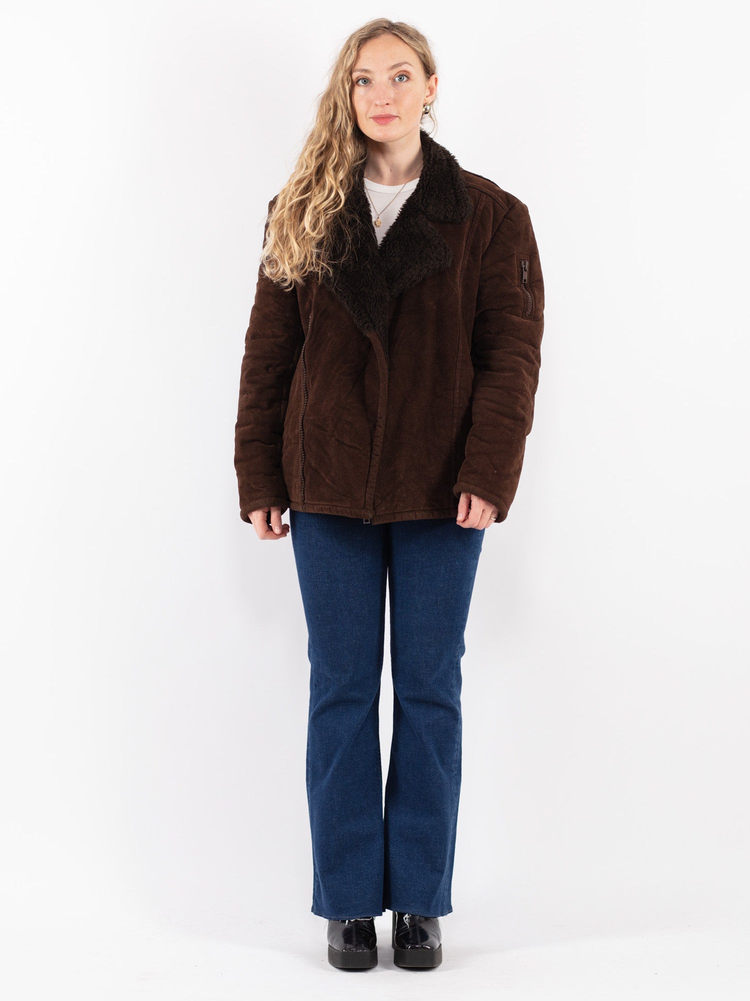 Vintage 70's Women Faux Sheepskin Jacket in Brown by Northern Grip